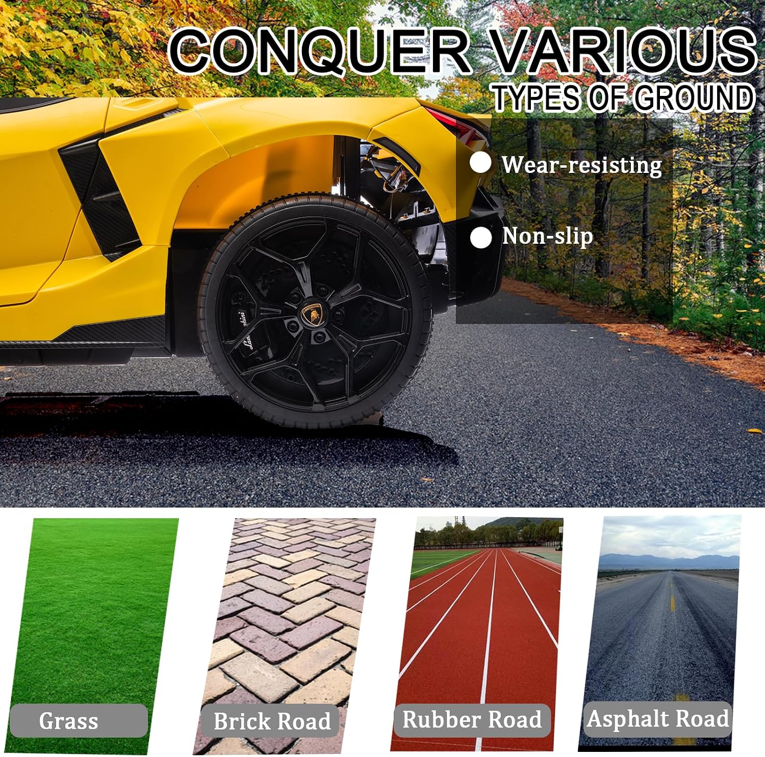 24V 8Ah 2 Seater Ride On Lamborghini, 4WD Electric Car with Remote Control, Outdoor Ride On Toy for Big Kids w/LED Light, Battery Level Display, Yellow
