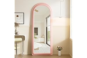 Arched Pink Mirror: 63" Full-Length Floor Mirror with Wooden Frame
