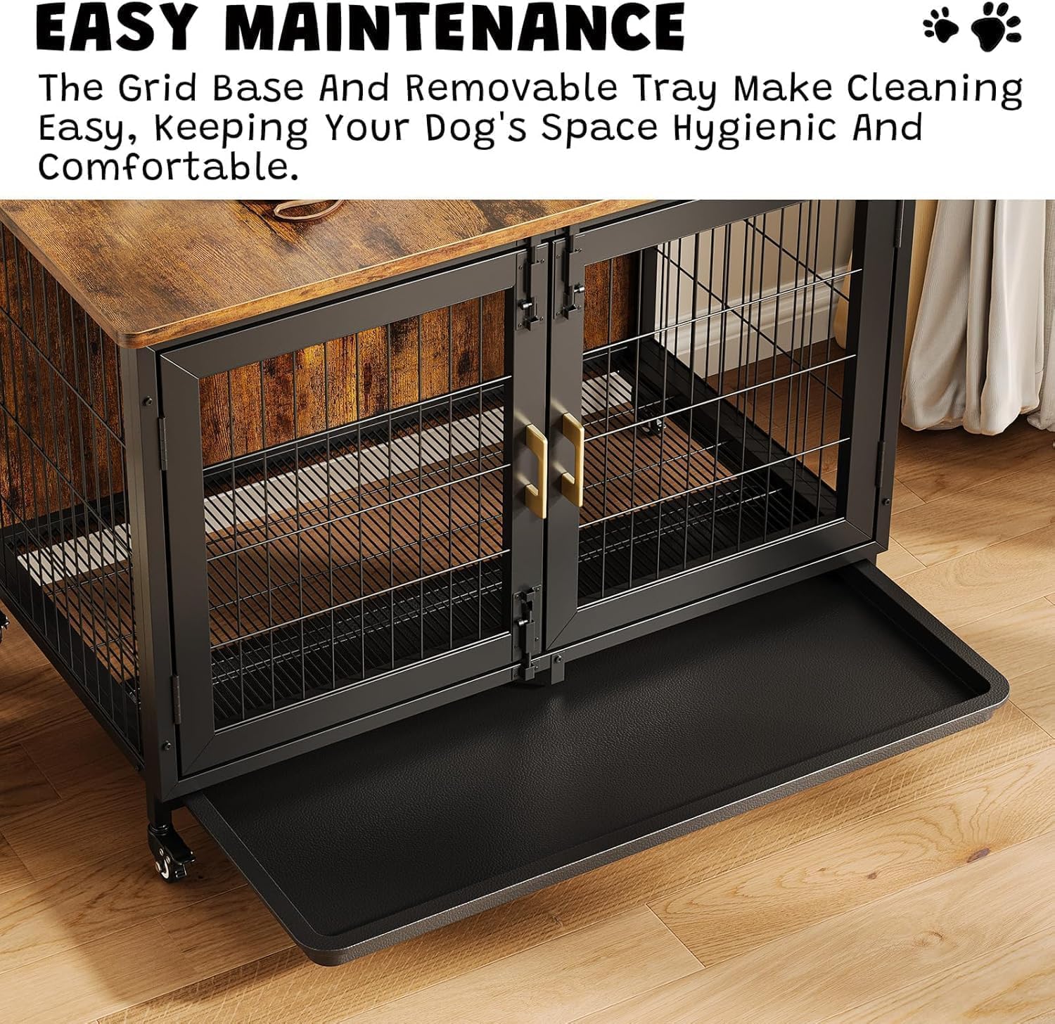 Cage pour chien de grande taille 95 cm - Caisses en bois XL - Cage d'intérieur avec roues verrouillables - Meuble robuste pour animaux de compagnie de petite à moyenne taille - 95 x 65 x 60 cm