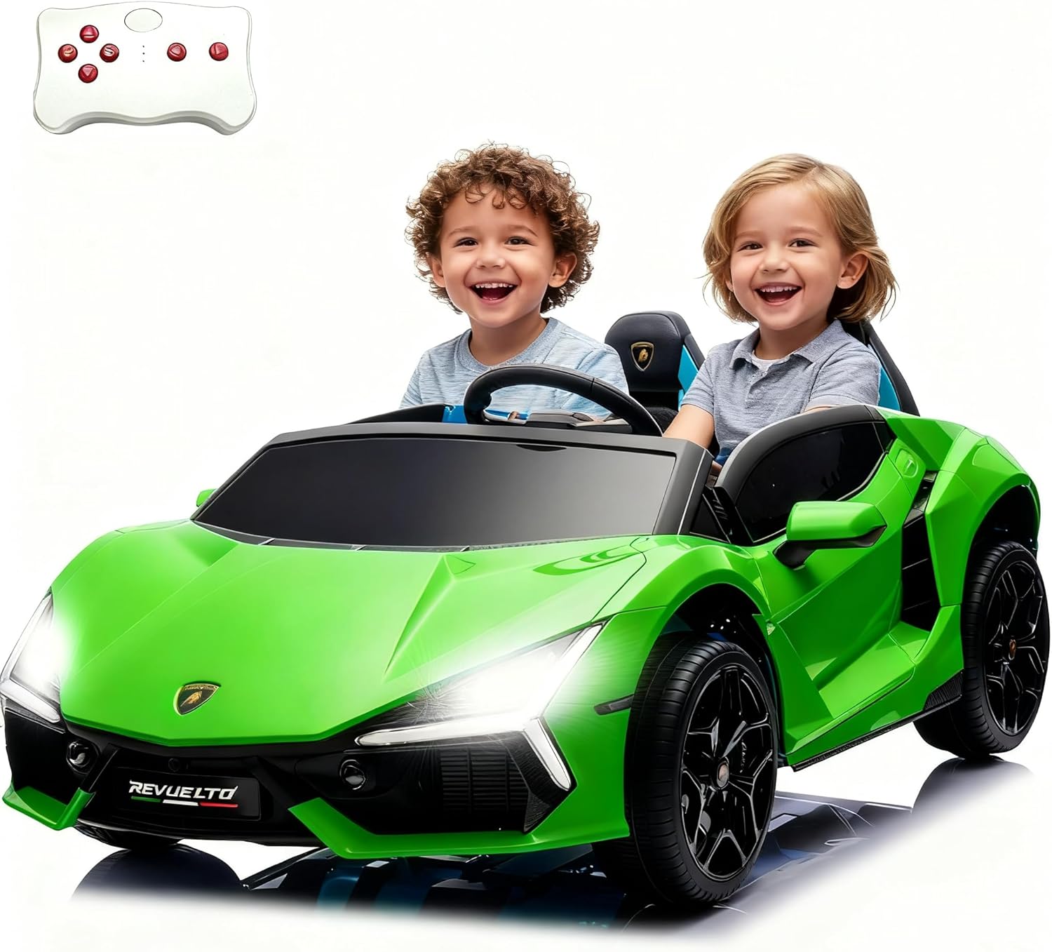 FINITO XXL Licensed Lamborghini 24V 4WD Kids Electric Car with Remote Control, Hydraulic Doors, LED Lights & Music, 2 Seater Ride on Toy for 3-8 Years Old (Green)
