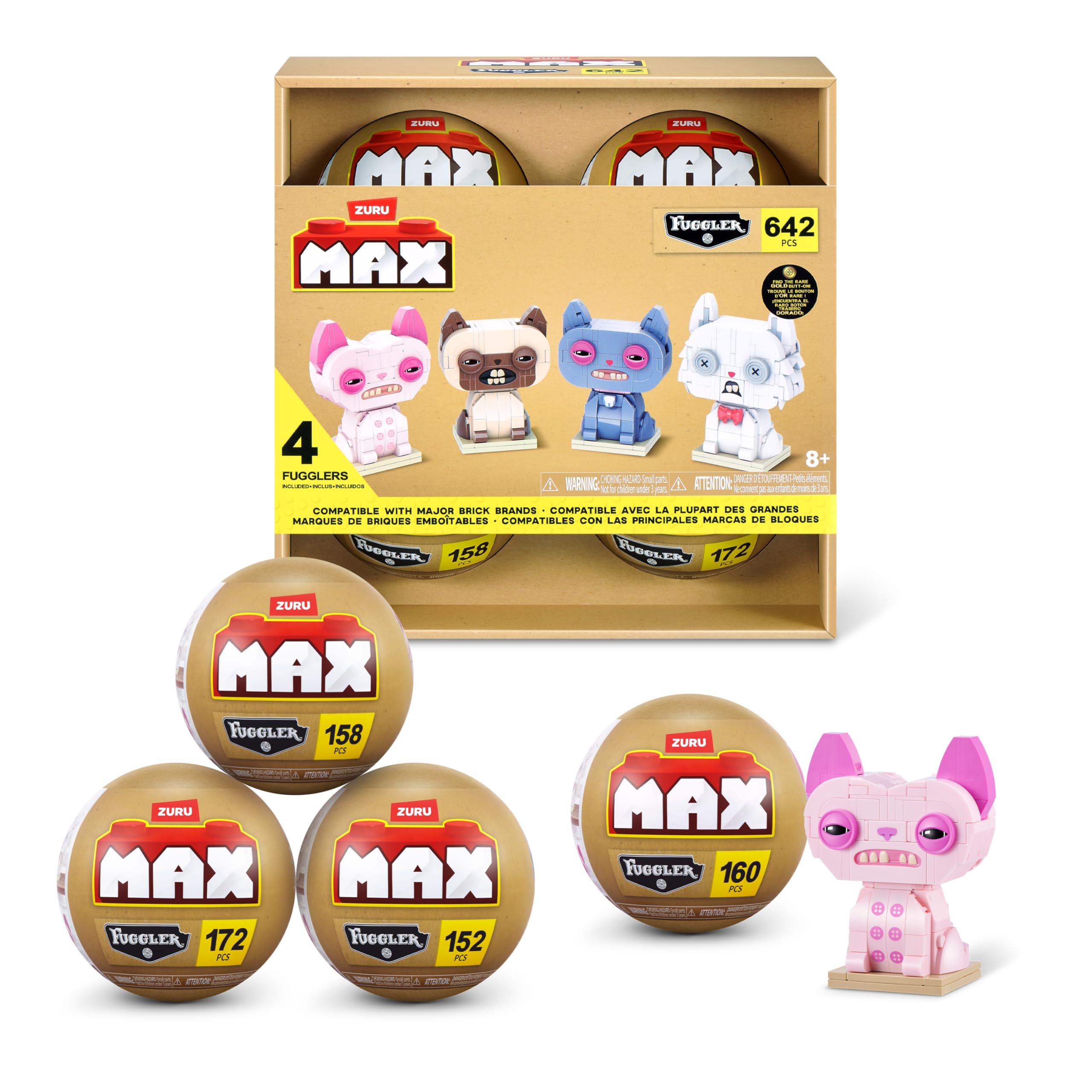 Max Build More Premium Bricks Fuggler Alley Cats Collection (4 Pack) by ZURU, Plastic Building Brick Capsules for Teens and Adults, Collectible Cat Builds for Display and Creative Play