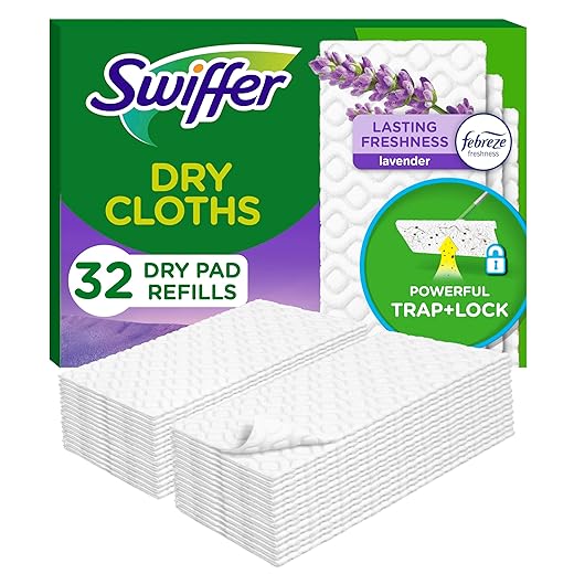 Swiffer Sweeper Dry Sweeping Pad, Multi Surface Refills for Dusters Floor Mop, with Febreze Lavender, 32 count