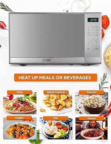 Miniatura 3 de COMMERCIAL CHEF Microondas pequeño de 0.7 pies cúbicos para encimera con pantalla digital, microondas de acero inoxidable y horno tostador de 4