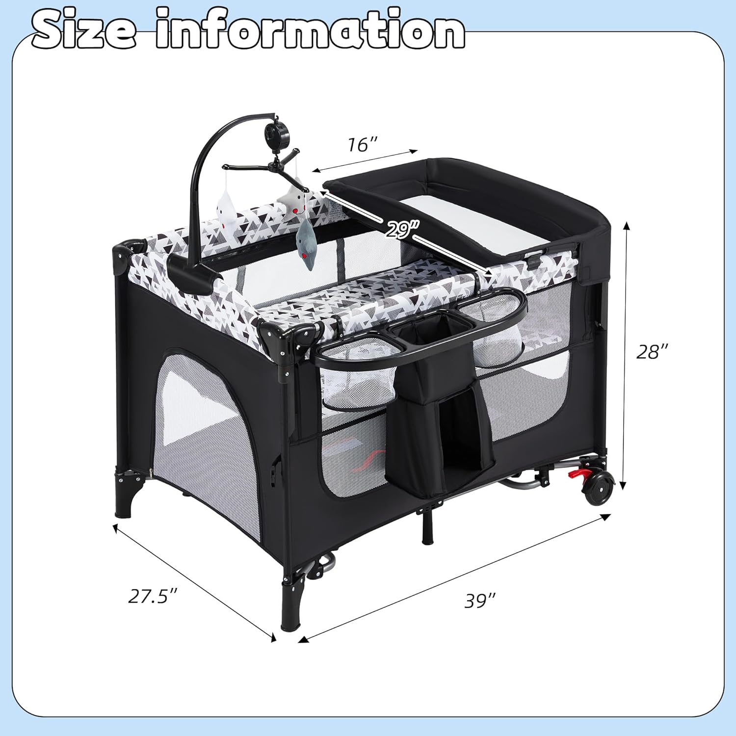 5-in-1 Baby Bassinet Bedside Sleeper with Swing Tube Converts to Cradle, Baby Crib with Mattress, Detachable Diaper Changer, Sound Toy, Free-Installation, Black | with storage rack, converts to playyard, with sound make toys, converts to cradle