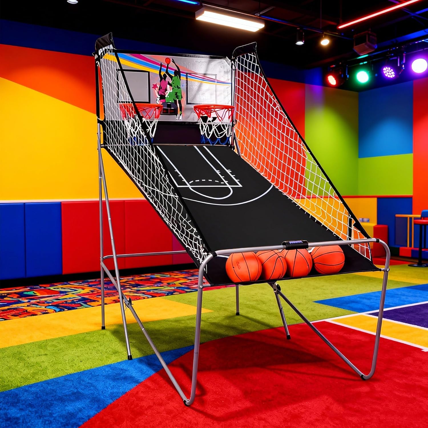 Foldable Basketball Arcade Game, 2 Player Electronic Dual Shootout with 8 Game Options, LED Scoring, Includes 4 Balls, Air Pump & Needle, Indoor Basketball Game for Youth & Adults