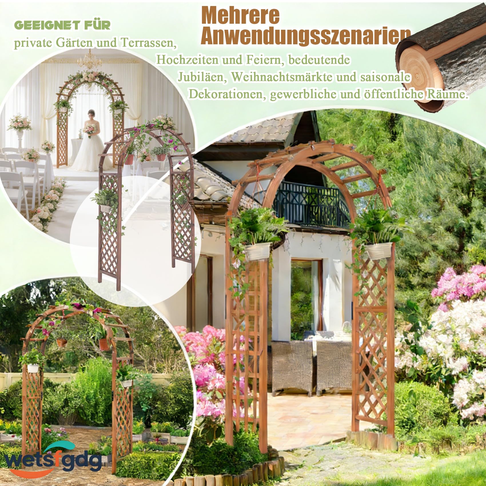Rosenbogen Schmal mit Tür,Gartenbogen,freistehende Rankhilfe mit Rundbogen,wetterfest,für romantische Gartengestaltung,Hochzeit und als Eyecatcher auf der Terrasse(160x50x235cm)