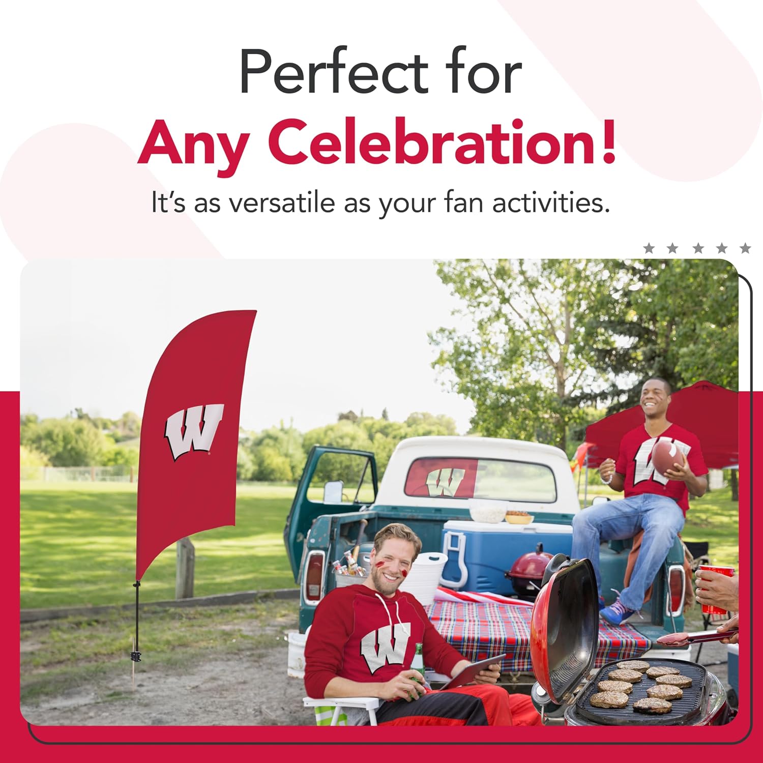 Wisconsin Badgers College Sports Printed Feather Flag - NCAA Licensed - Super Polyester - School Banner (Red, White) (7.5' Spike Base)