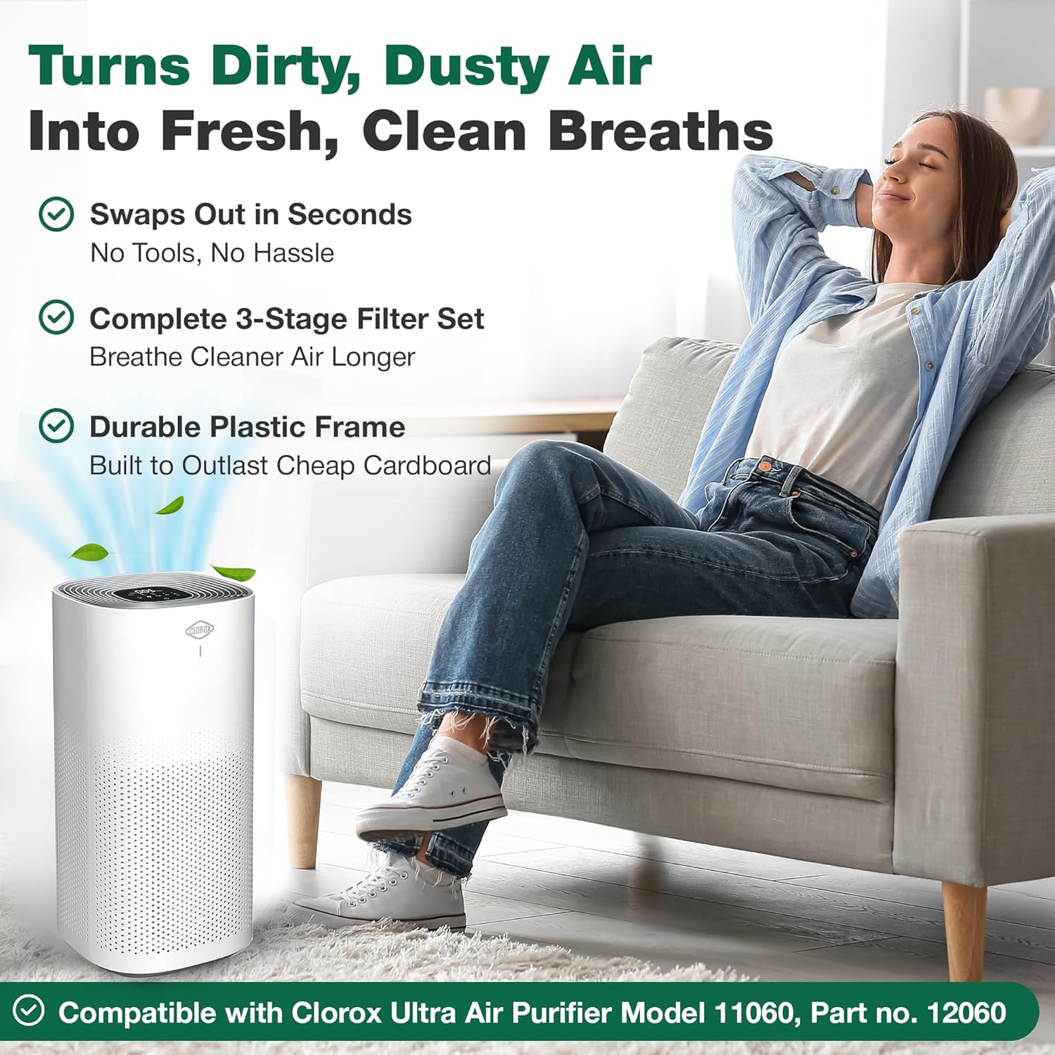 Think Crucial Replacement HEPA filter Compatible with Clorox Ultra Air Purifier Model 11060, XL Rooms up to 2,220 sq ft, Part # 12060, High-Efficiency Advanced Filtration Air Purification (1-Pack) - Image 8