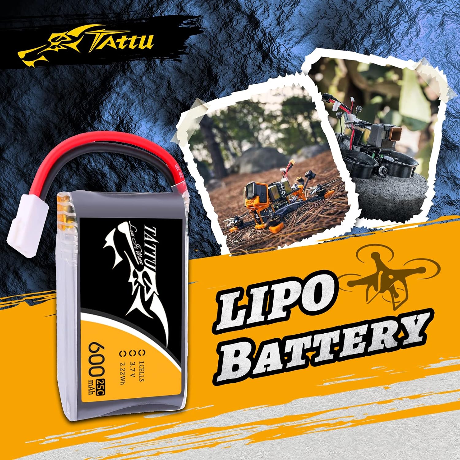 TATTU 6pcs 3.7V 600mAh LiPo Battery Pack 25C 1S with Molex Plug Compatible with Syma X5 X5C X5SW X5SC-1 CX-3W CX-31 M68 M68R UDI U45 Beginners X708W Wi-Fi FPV Training RC Quadcopter