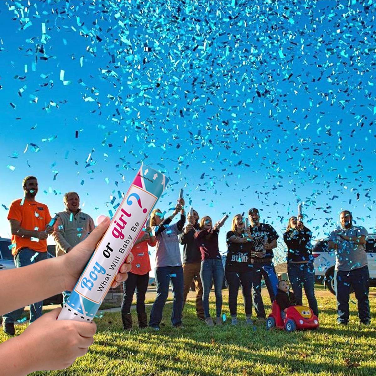 Gender Reveal Confetti Cannon Poppers 2 Pink and 2 Blue Boy or Girl 12