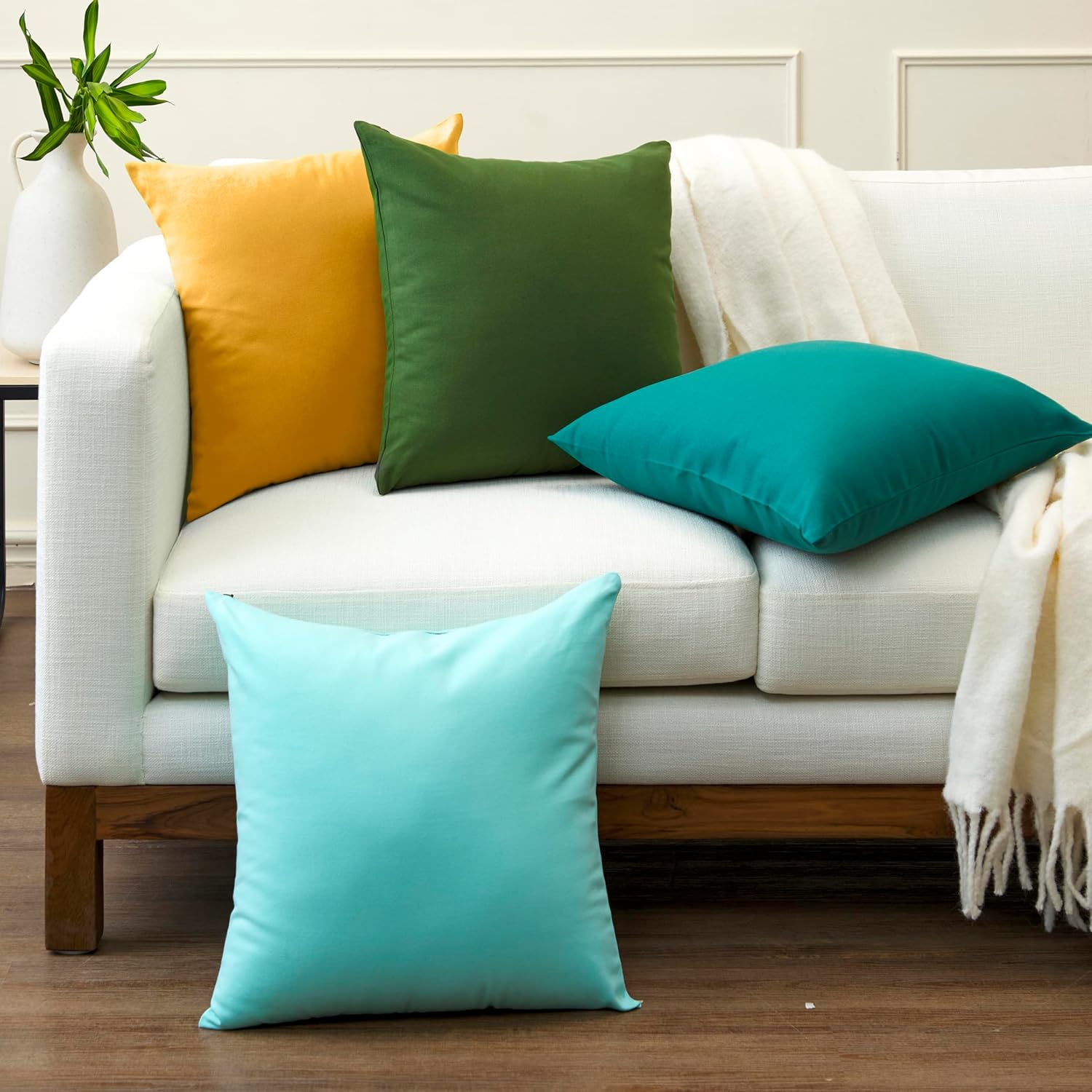 Encasa XO Throw Pillow Covers 24x24 in Set of 2 Mango | No Inserts | Cotton Pillow Covers for Living Room, Bed, Sofa, Couch | Decorative Cushion Covers with Improved Zipper