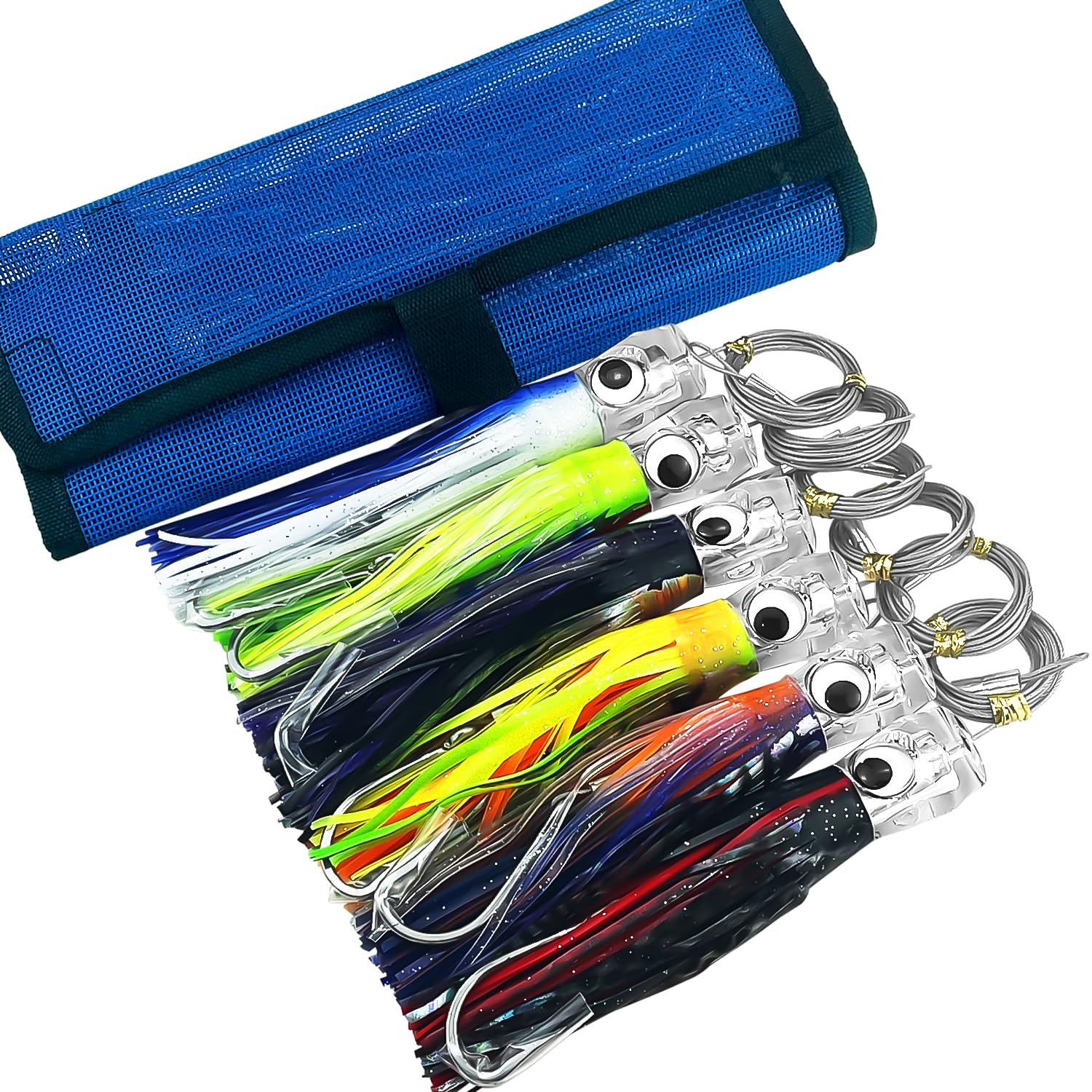Narcissus Schleppköder-Set, Salzwasser, 15,2 cm, Offshore-Großwild-Angelköder, vormontierter Köder mit Netz-Aufbewahrungstasche für Thunfisch, Marlin, Mahi, Wahoo, 6 Stück