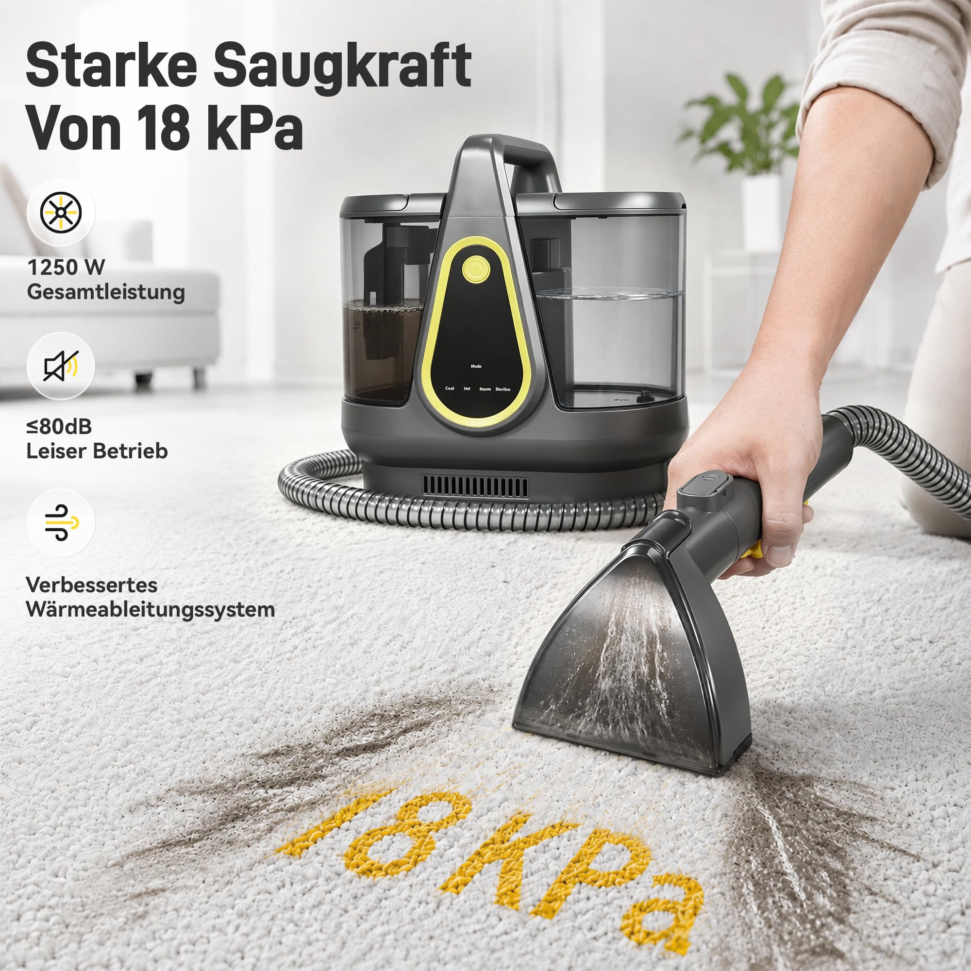 Polsterreiniger gerät 18KPA Waschsauger mit Dampffunktion & Heizung