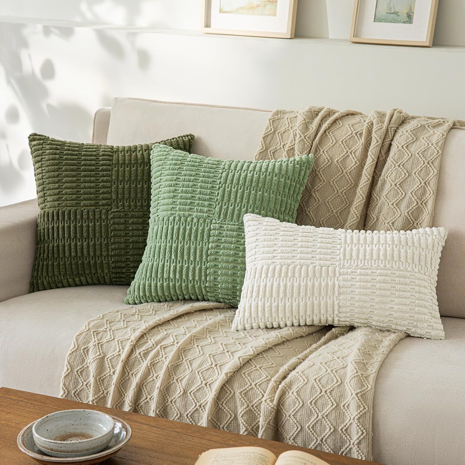 Softalker Throw Pillow Covers 16x16 Inch, Spring Set of 2 Fluffy Corduroy Boho Outdoor Textured Pillow Covers Modern Decorative Pillow Case for Classroom Balcony Patio Couch, Cream - Image 6