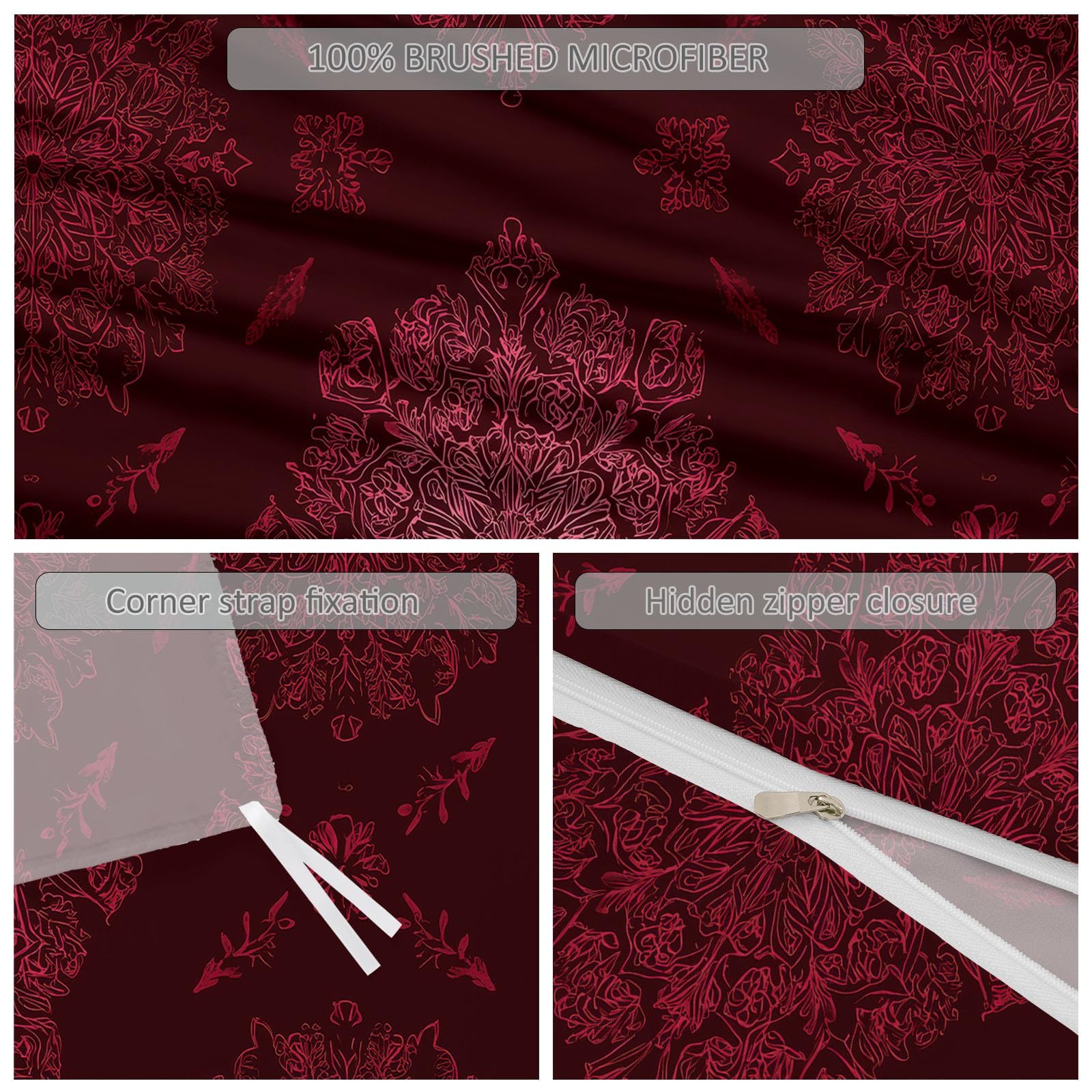 Biancheria da letto moderna da 155 x 220 cm, 3 pezzi, motivo natalizio con fiocchi di neve, reversibile, in morbida microfibra, con chiusura lampo e 2 federe da 80 x 80 cm, colore: rosso