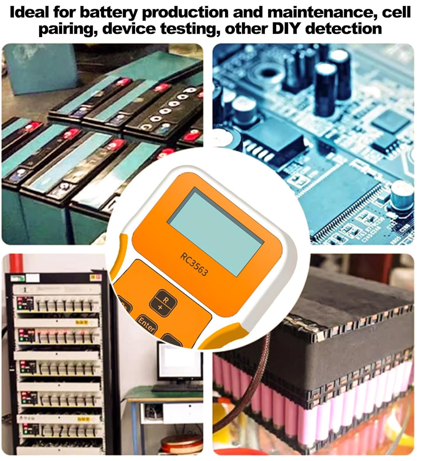 Battery Tester, Battery Internal Resistance Voltage Tester, 200Ω 100V Portable Car Battery Tester for High Accuracy True 4-Wire AC Sine Lithium Lead-Acid Battery Voltage Detector (RC3563)