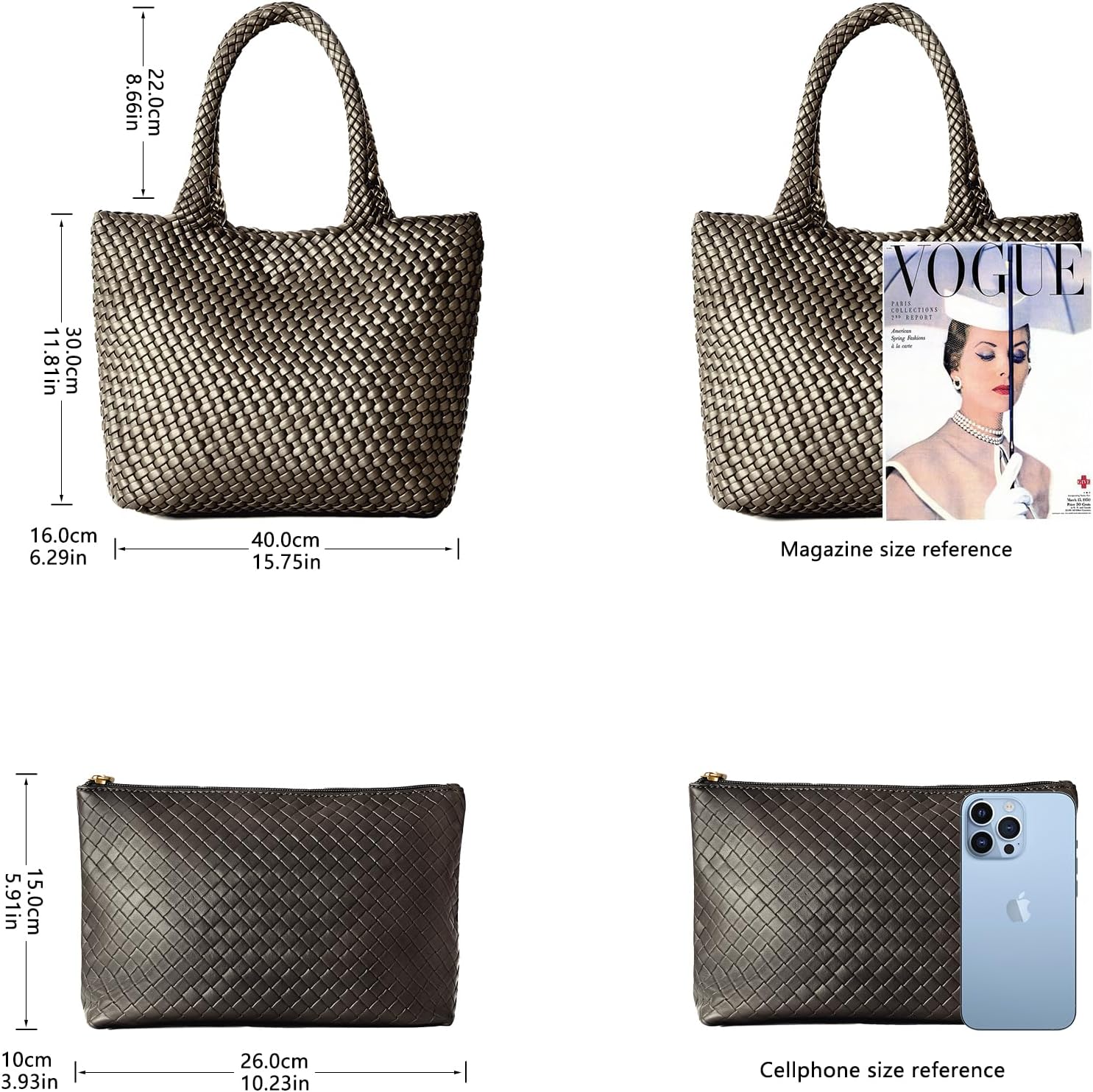 Woven Tote Bag for Women, Fashion Woven Bags for Women Vegan Leather Shoulder Handbags Large Summer Beach Travel Bag - Image 3