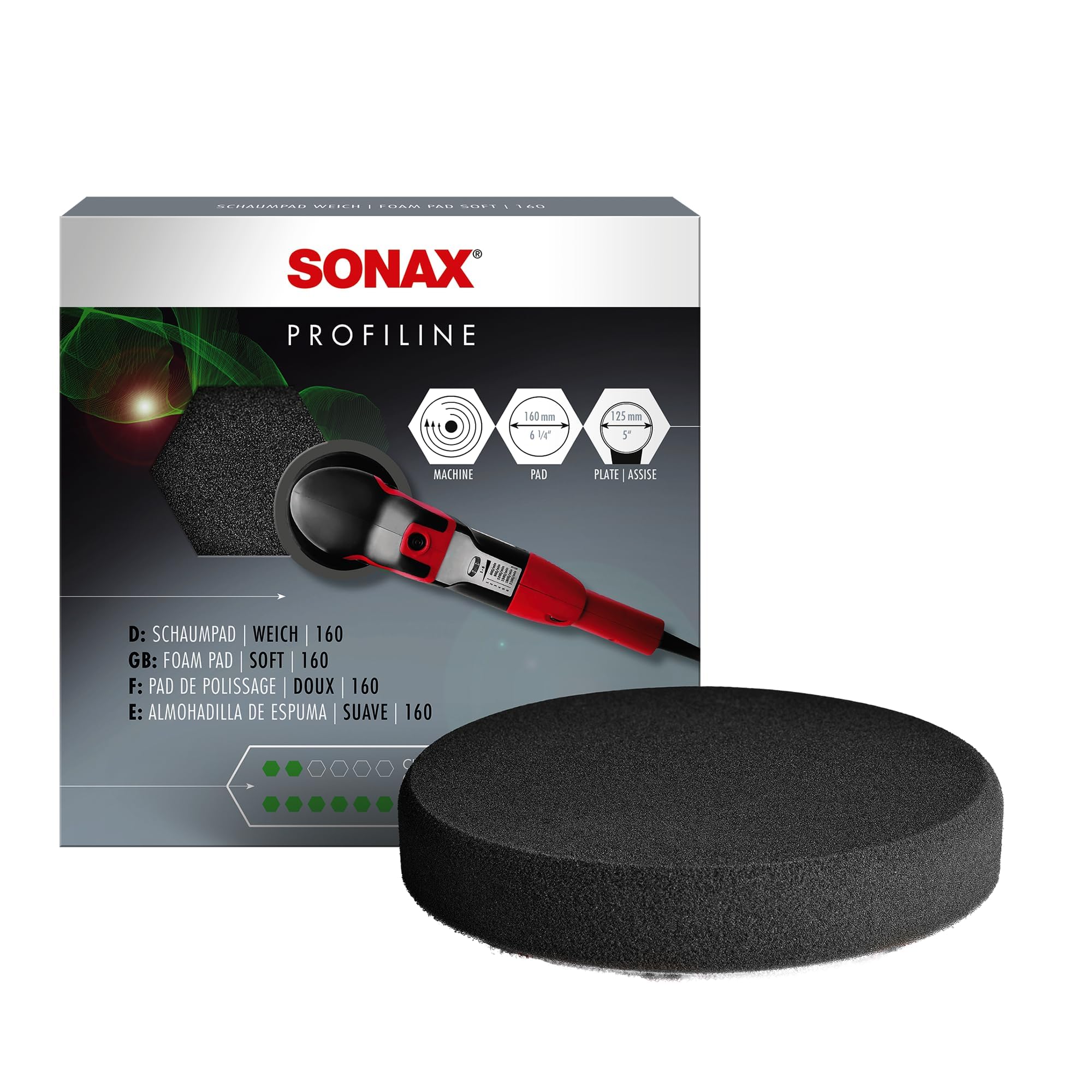 SONAX Gray Soft Polish Pad | 6in | Ultra-Soft Finishing Pad for Orbital/DA Polishers – High Gloss Finishing Hologram Removal & Swirl-Free Shine | Professional Car Detailing Foam Pad | 493241