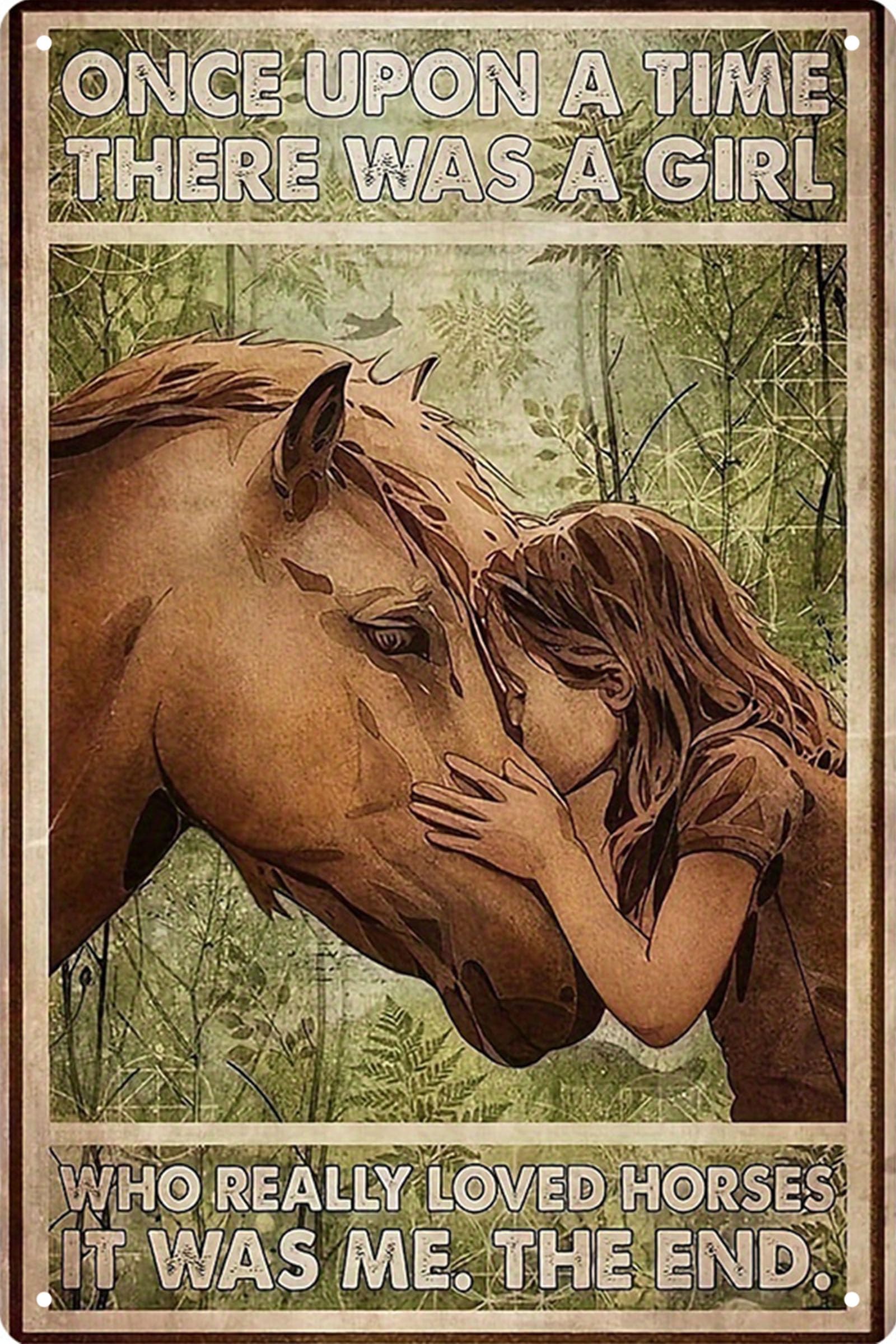 Vintage Horse Metal Sign,Retro Girl Tin Sign,Wall Plaque for Bedroom
