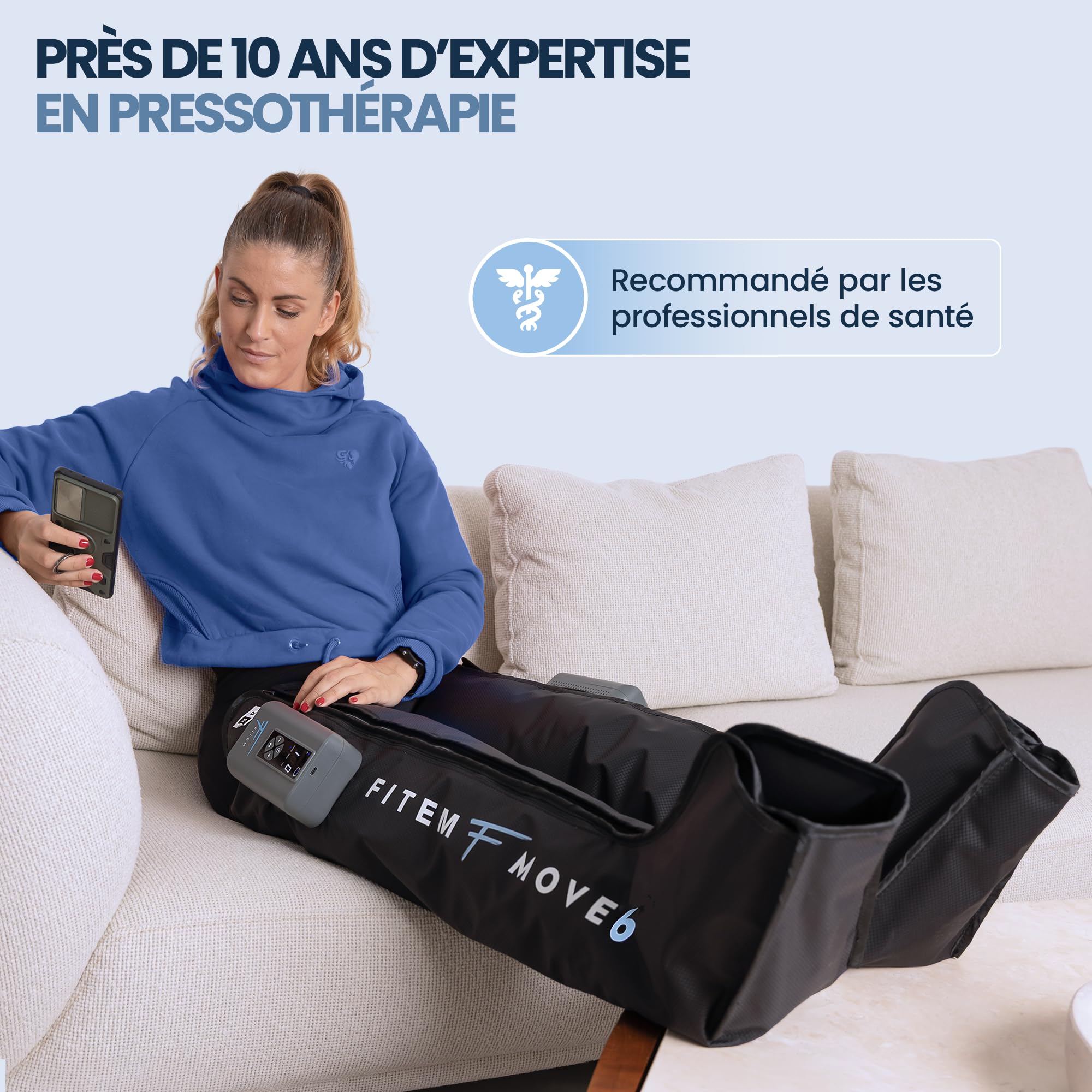 FITEM - Botas de presoterapia MOVE 6, talla L | Masajes Drenaje y Estimulante, Piernas Pesadas, Circulación de Sangre & Linfática, Recuperación Muscular