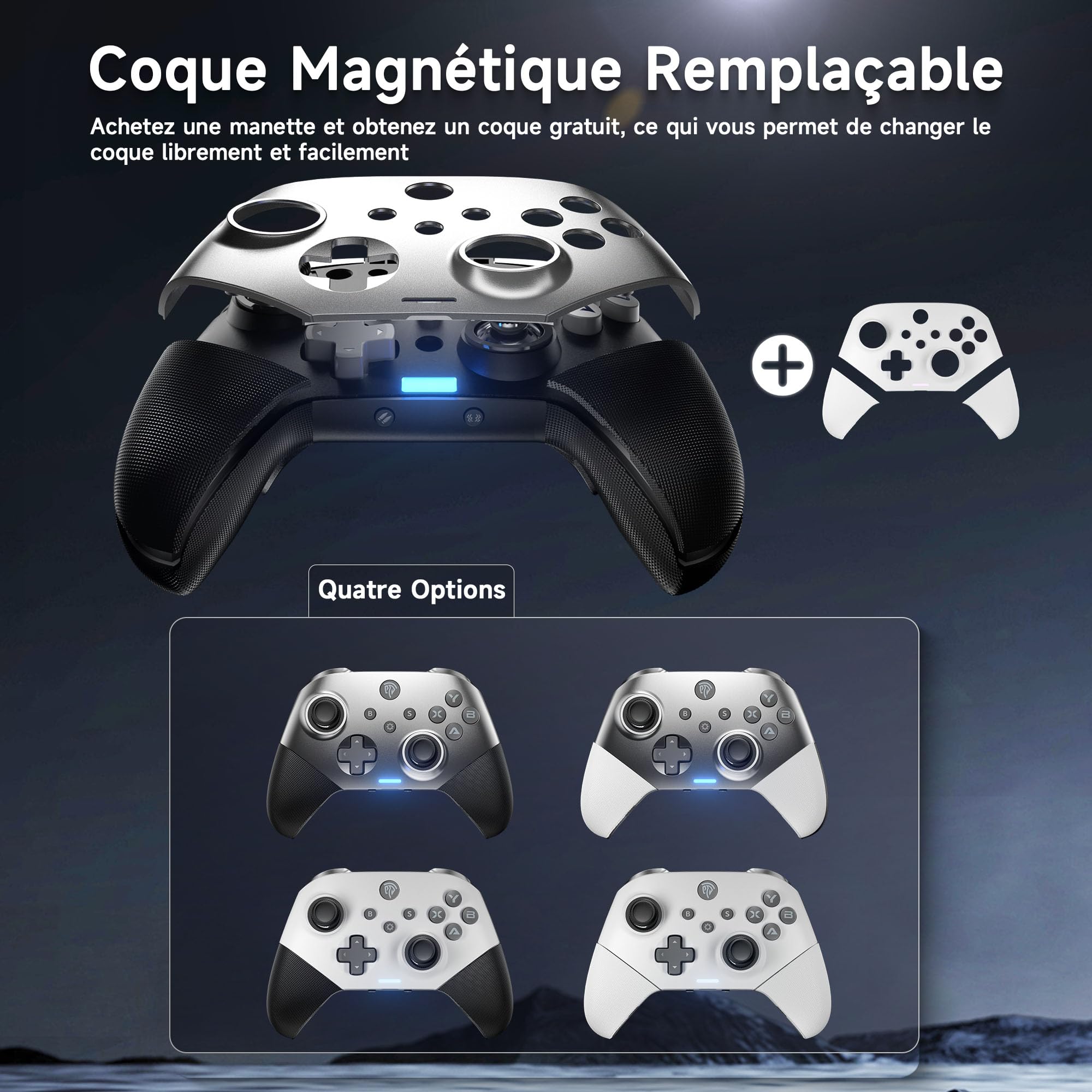 EasySMX Manettes PC Switch Mobile Rechargeable avec Coque Magnétique Interchangeable, X10 Manette Switch Pro Sans Fil Bluetooth, Manette PC pour Mobile Android iOS et Tesla, Gris