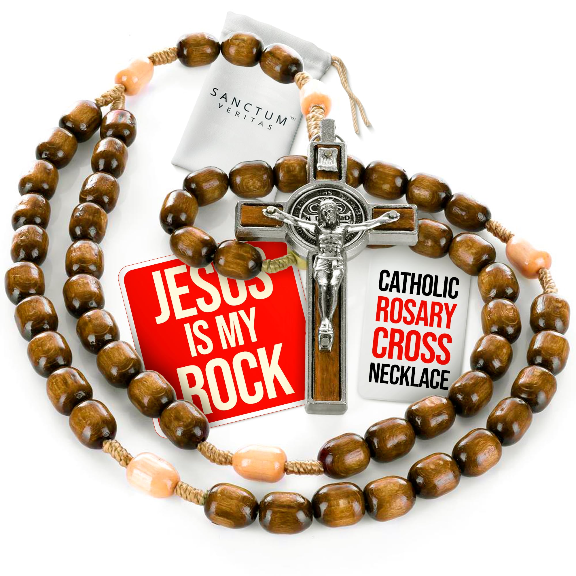 Italian Rosary with Pope Leo XIV Apostolic Blessing – Large Beads Catholic Necklace for Car Mirror, First Communion, Religious Keepsake Gift