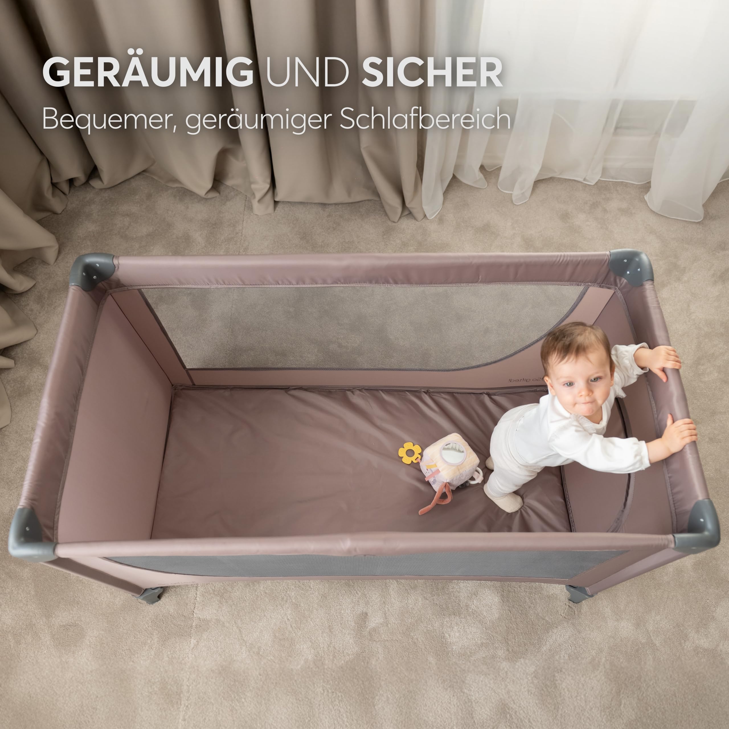 KikkaBoo Reisebett Baby SO Gifted 2026, Kinderreisebett 120x60 cm, bis 15 kg, Faltbar & Kompakt, Tragbar mit Transporttasche, Zusammenklappbar für Reise & Urlaub, Beige, Cot