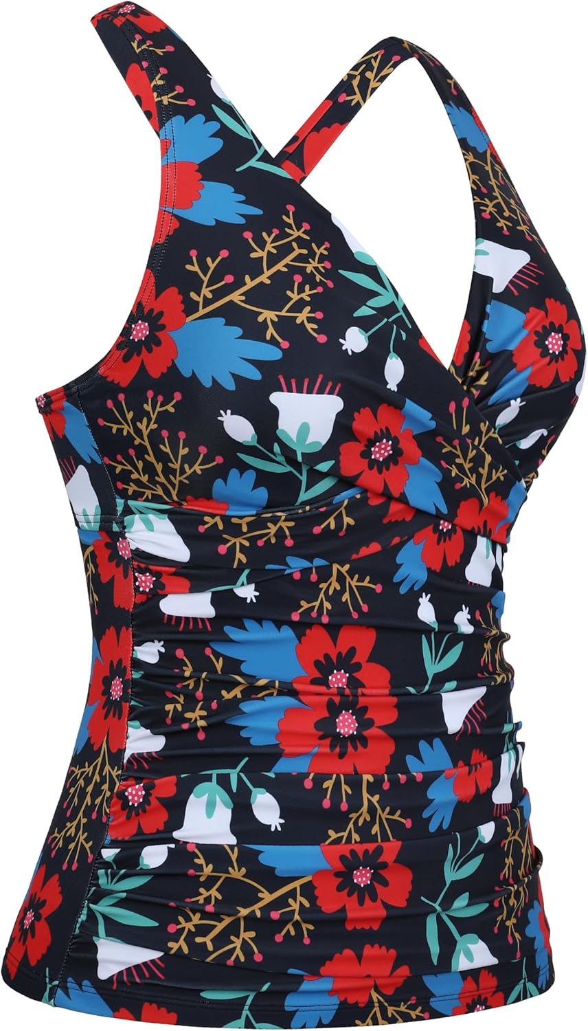 Hilor Women's Underwire Tankini Top Tummy Control Bathing Suits Sexy V Neck Crossover Swim Top Only - Image 6