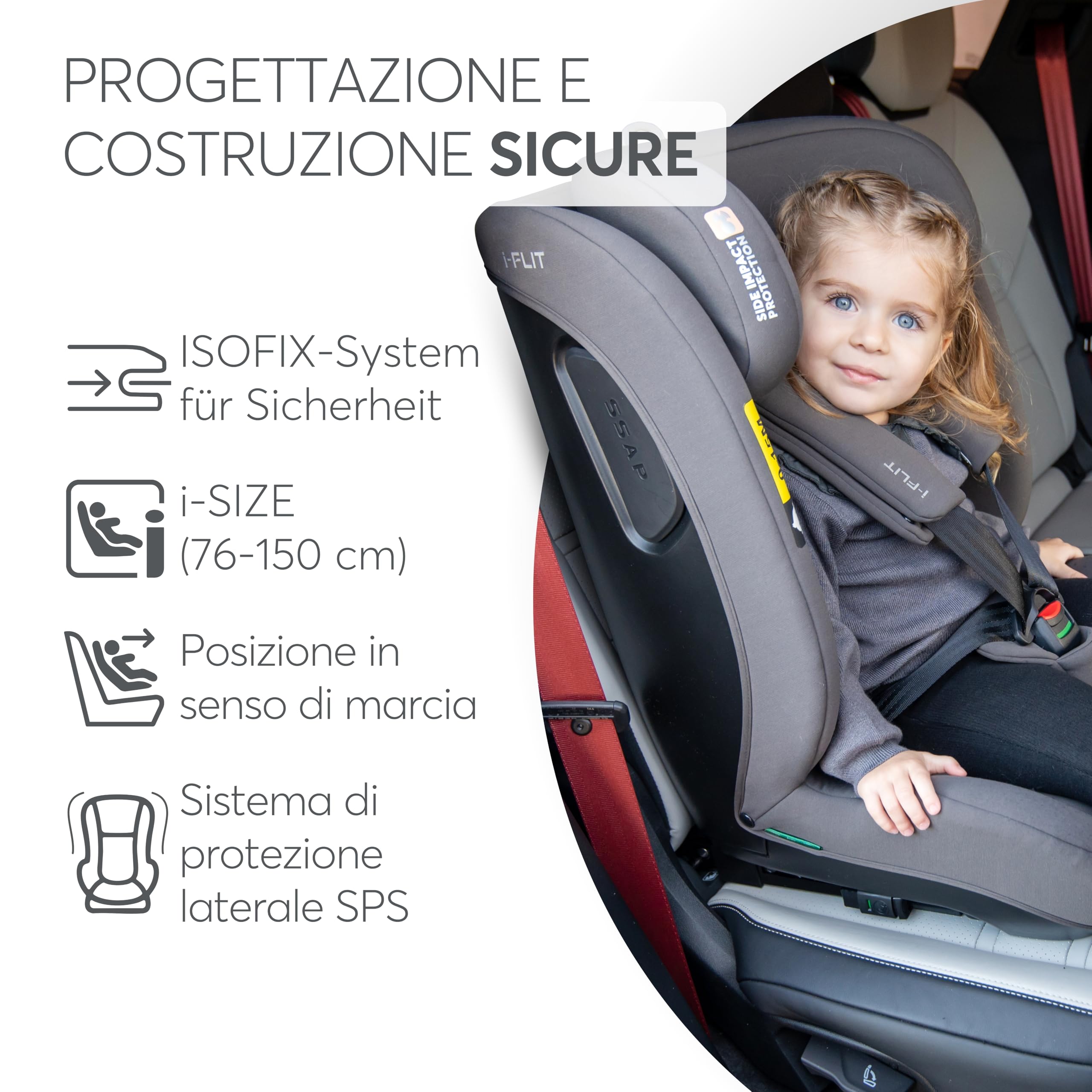 KikkaBoo Seggiolino Auto 9-36 kg ISOFIX i-FLIT, Gruppo 1 2 3, Reclinabile, da 15 Mesi a 12 Anni, i-Size, SPS, Top Tether, Poggiatesta Regolabile, Nero