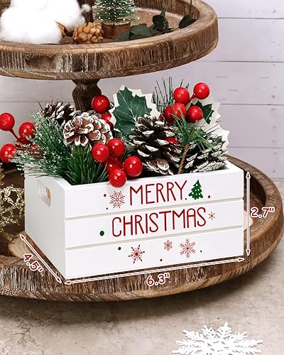 Miniatura 2 de Huray Rayho Centro de mesa de Navidad, 26 piezas, decoración de bandeja escalonada, flor de pino artificial con piñas, bayas rojas, mini cesta de