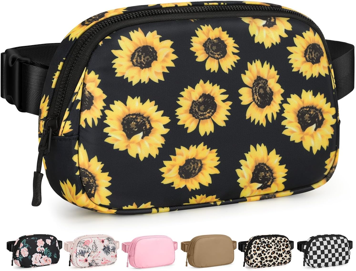 Pritent Fanny Packs for Women Cross Body Bag Waterproof Belt Bag with Adjustable Strap and Zipper Back Pocket Small Crossbody Bags Fashion Waist Packs for Workout Travelling(Sunflower)