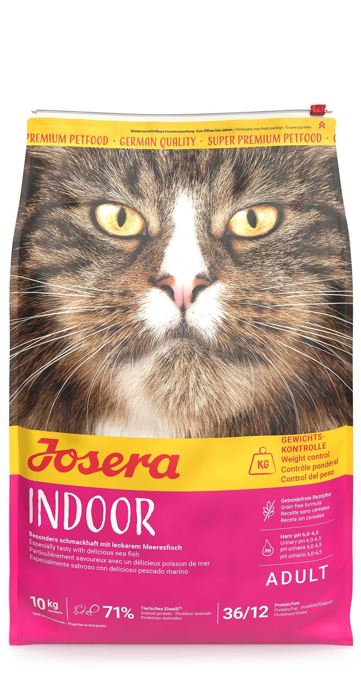 JOSERA Indoor Cat (1 x 10 kg) | Adult | Premium Trockenfutter für ausgewachsene sterilisierte Katzen | getreidefreie Rezeptur | moderater Fettgehalt zur Gewichtkontrolle| mit Geflügel | 1er Pack