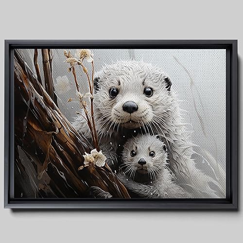 Fox Mother Cub Print, In The Style Of Stencil,Based, Ivory, Kids Wall Art, Kids Wall Art Display, Mom And Baby Animal Art Print, Wall Art, Art Decor