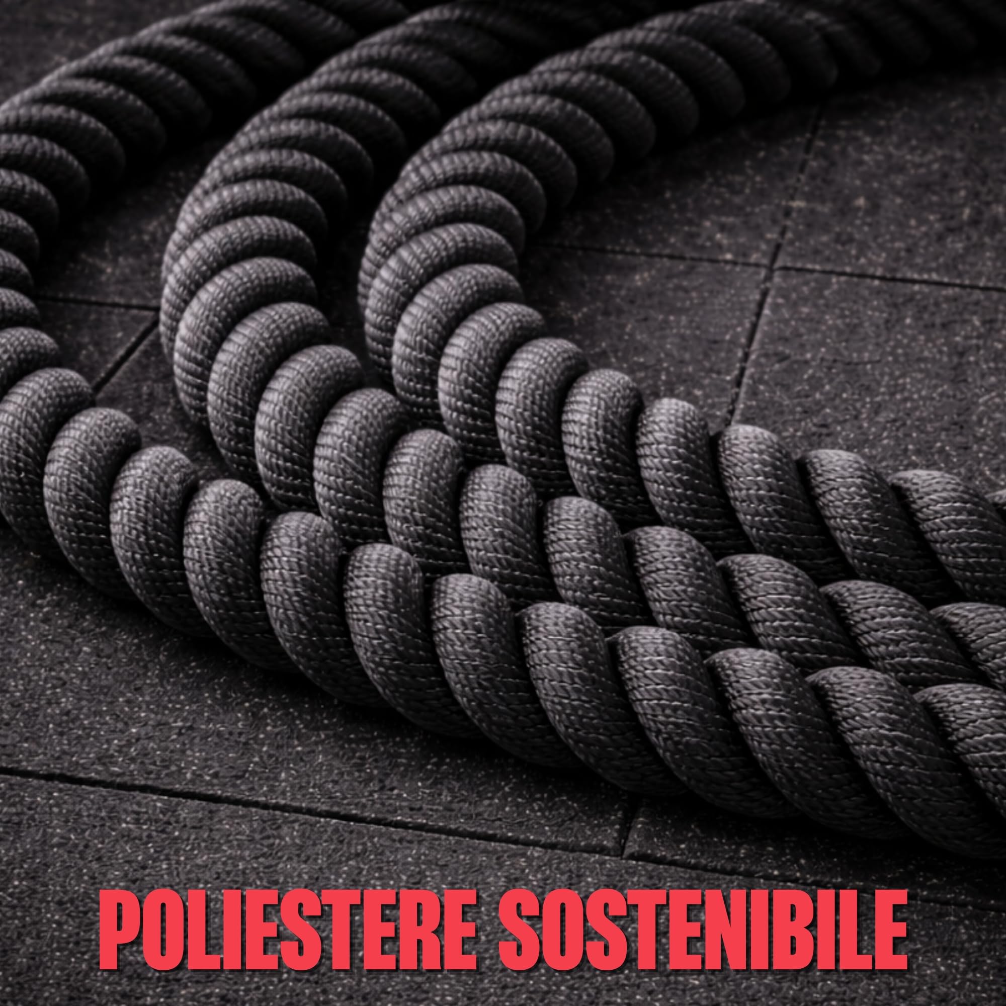 MATCHU | Battle Rope | Corda fitness | 9 m x 38 mm | Poliestere tessuto | 8 kg | Nero