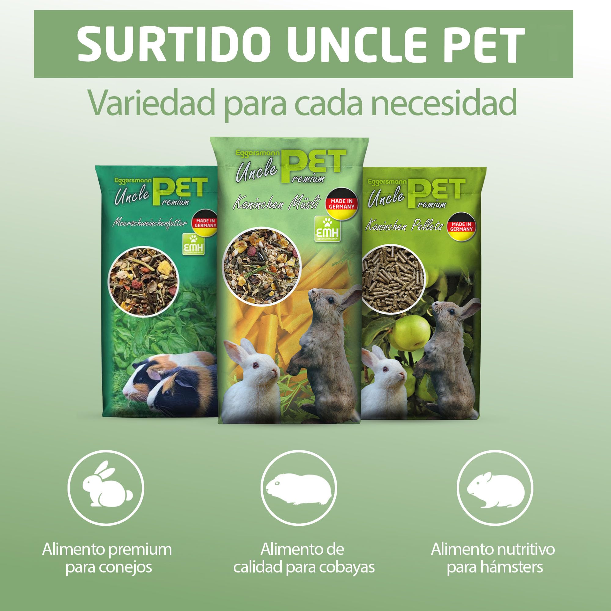 Eggersmann Uncle Pet 25 kg Comida para Conejos - muesli Premium para Conejos - Comida para Conejos con el Poder Natural de Las Hierbas y Zanahorias - Accesorios para Conejos (Bolsa de 25 kg)