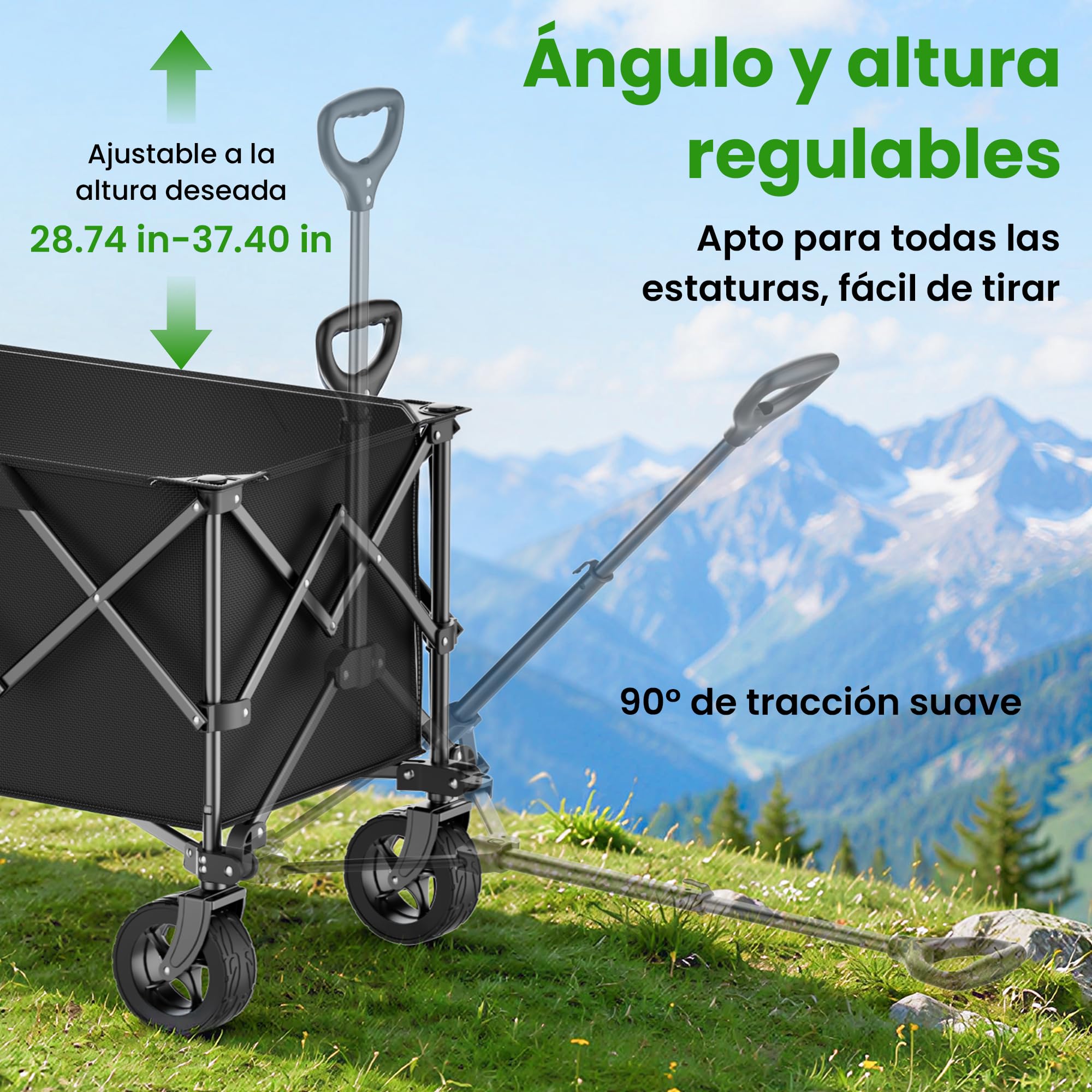 RYGEO Carrito utilitario para Festivales, Capacidad de 140 l, con Mango telescópico para jardinería, Camping, Compras y Deportes al Aire Libre