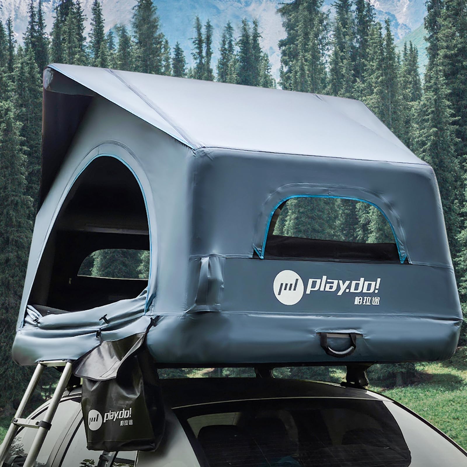 BOOMLATU 2-Person Inflatable Car Roof Top Tent with Pump, Waterproof 3000MM UPF 50+ Camping Tent for Vehicle, Car Camping and Outdoor Travel