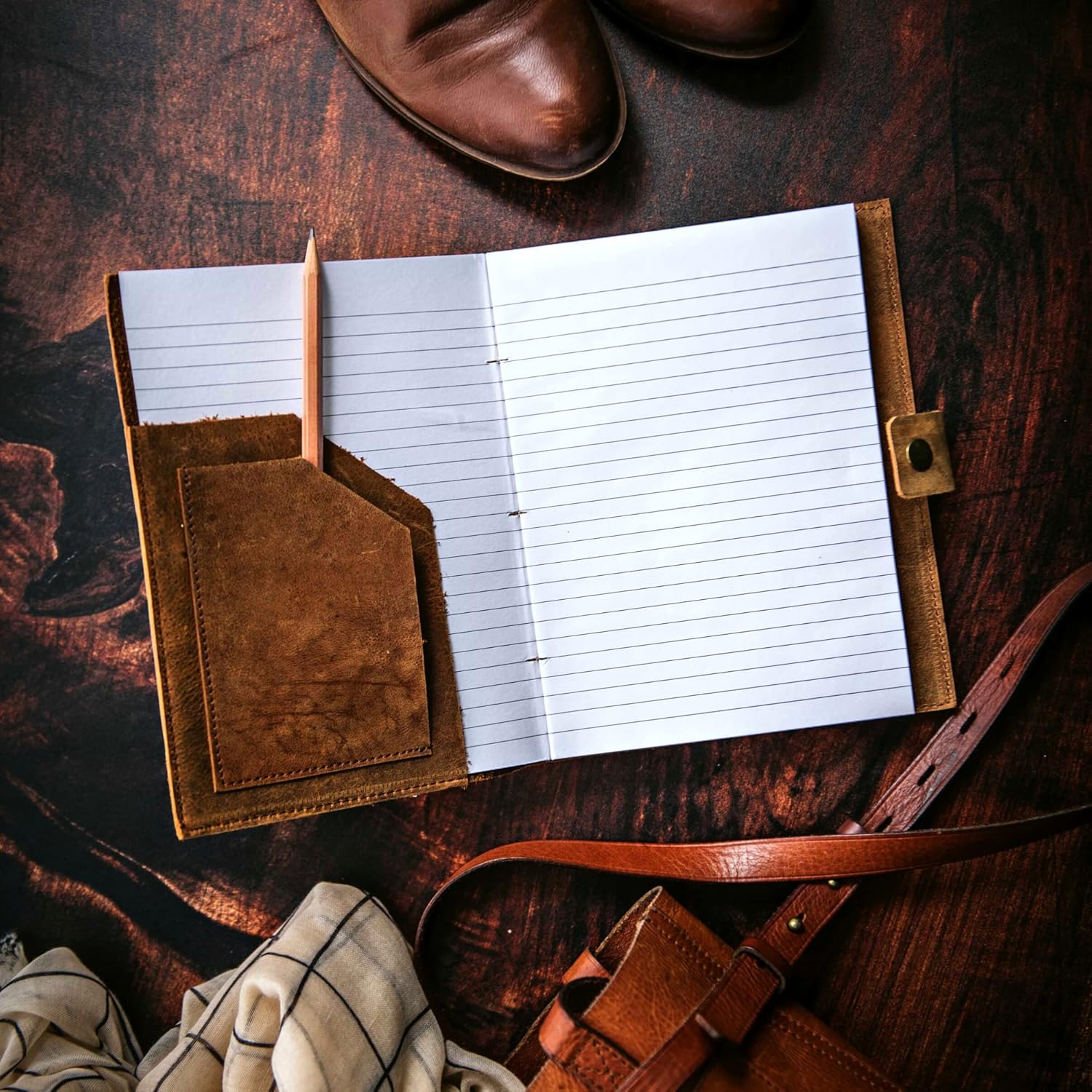 Travel Journal Series by Modest Goods - Refillable Leather Cover and A5 Notebook - Travel Accessories for Men & Women - Great for Traveler Adventure Journal, Vacation Scrapbook, Planner (Compass)
