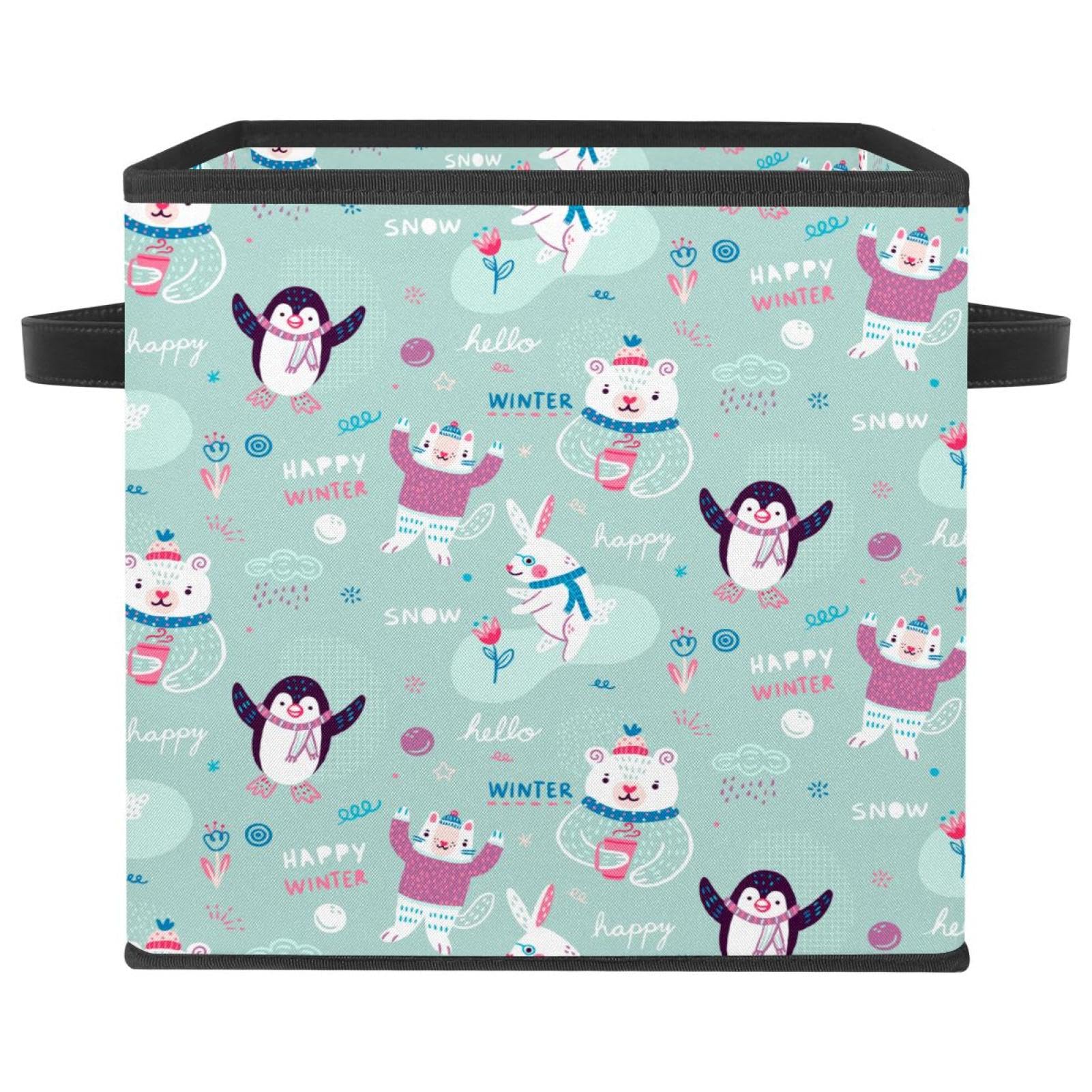 Bacs avec poignées robustes et boîte pliable à motif lapin pour armoire