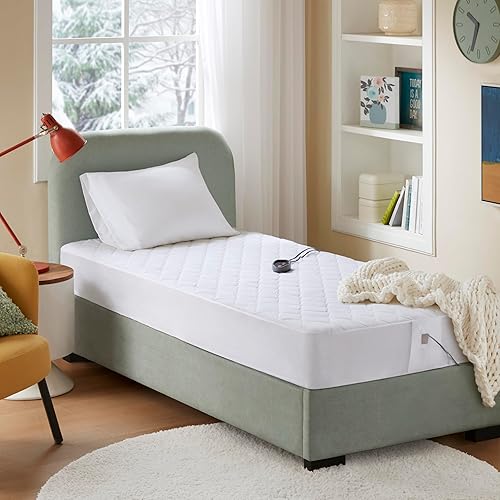 Beautyrest - Funda calefactable para colchón de mezcla de algodón con tecnología de confort seguro - Funda eléctrica acolchada de lujo con bolsillo