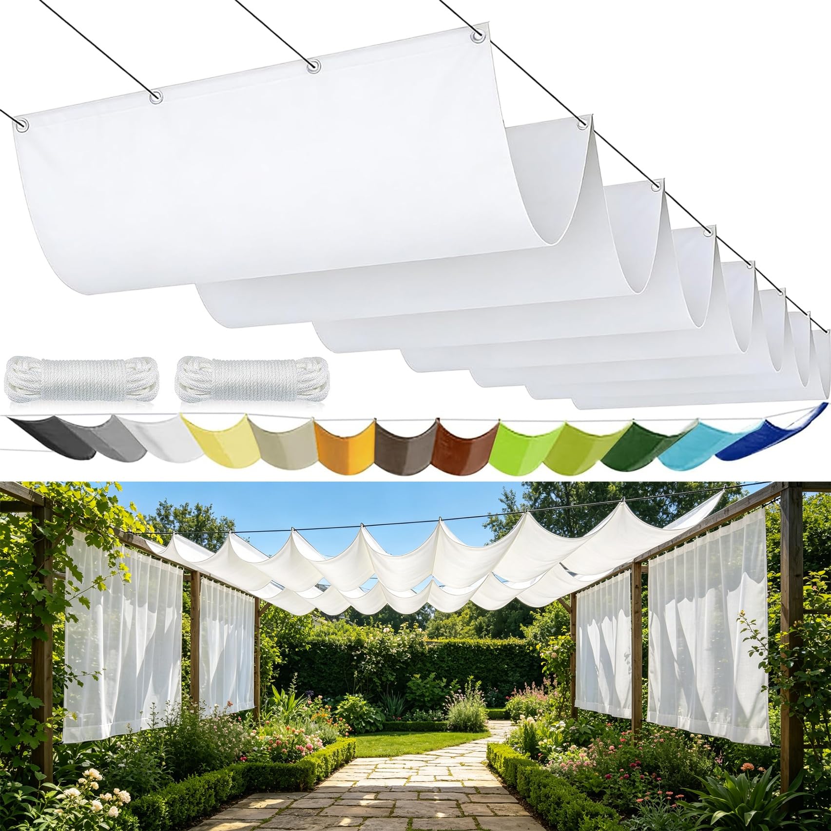 Voile d'ombrage rétractable 110x680 cm blanc pour pergola et terrasse
