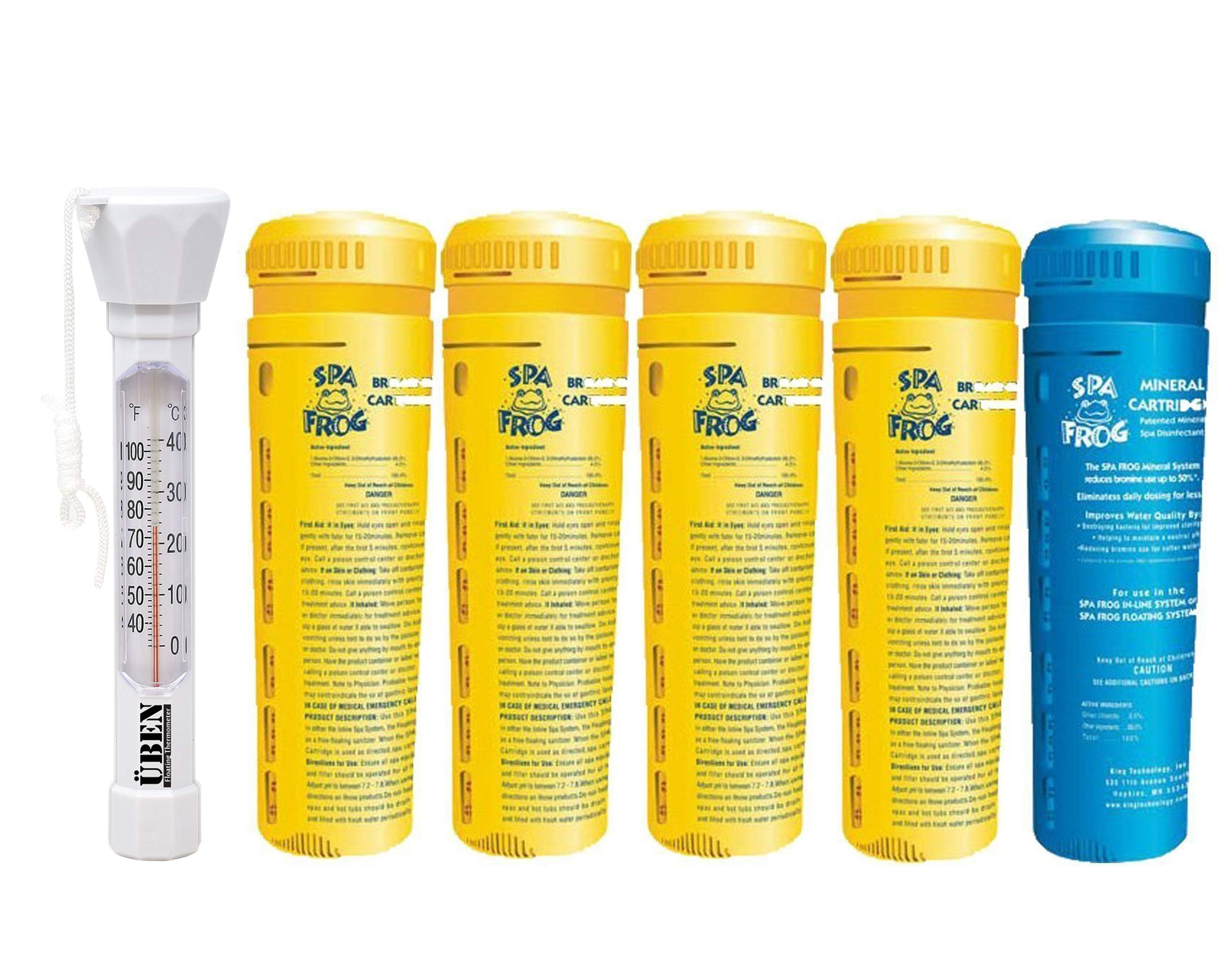 Replacement Cartridges 5 Pack, 4 Bromine and 1 Mineral Floater Cartridge Kit with Thermometer