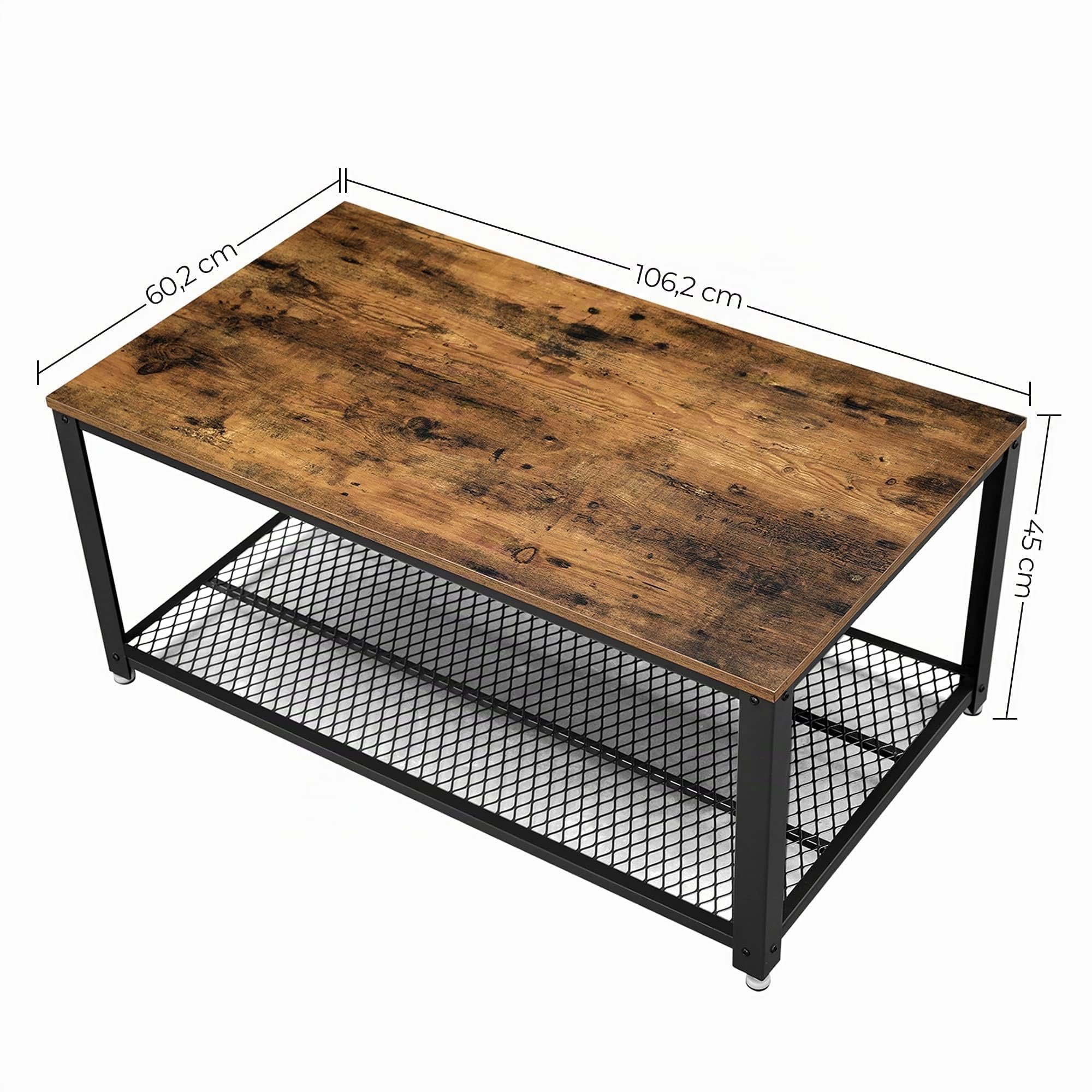Vasagle Tavolino da Salotto dal Design Industriale, Mobile Porta TV con Ampio Ripiano, Piedini Regolabili con Protezione per il Pavimento, Struttura in Metallo, Stabile, Facile da Montare