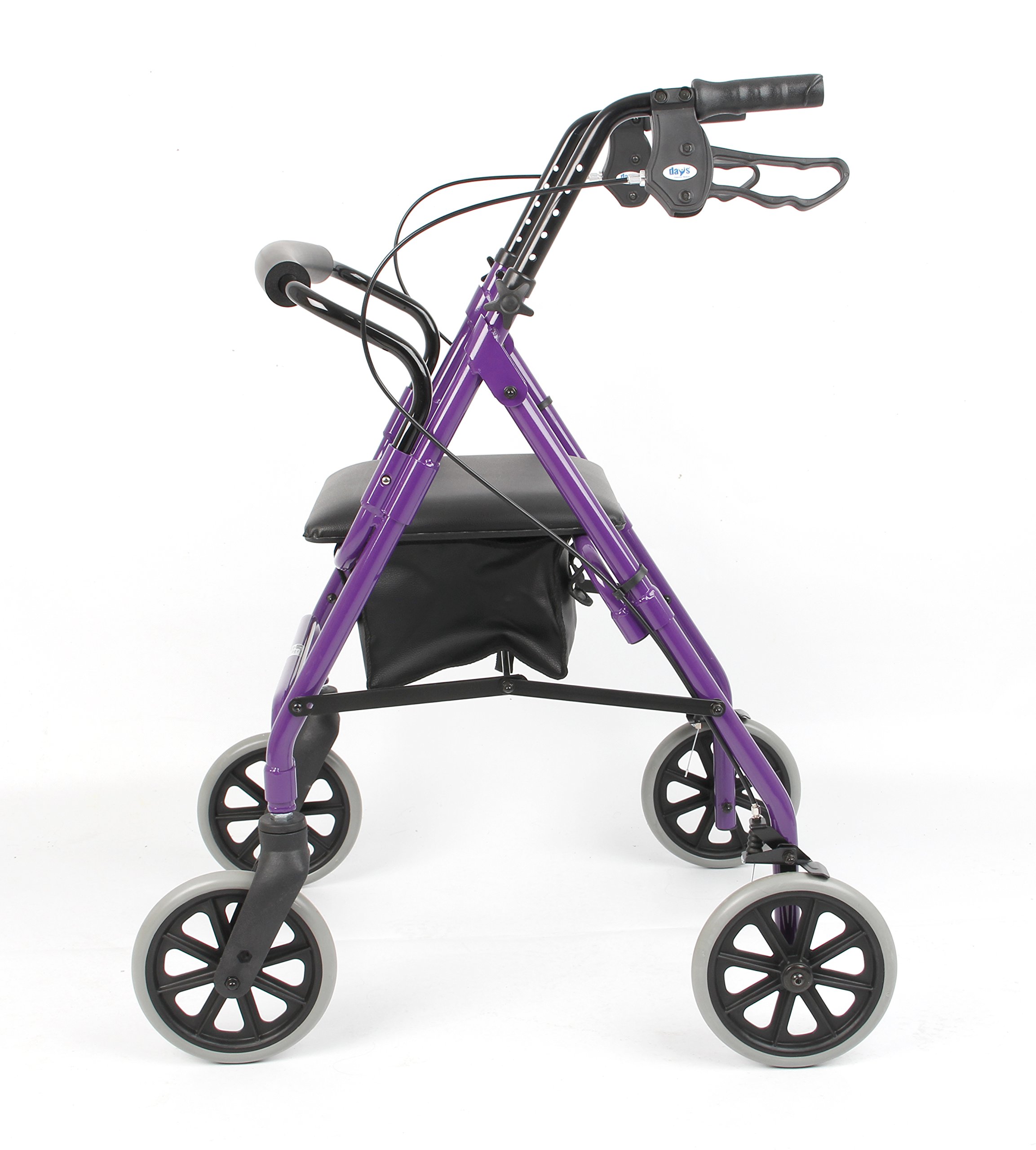 Days Lightweight Folding Four Wheel Rollator Walker with Padded Seat, Lockable Brakes, Ergonomic