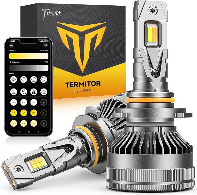 Lâmpadas LED Termitor 9005/HB3 para farol de neblina com controle por aplicativo – Par