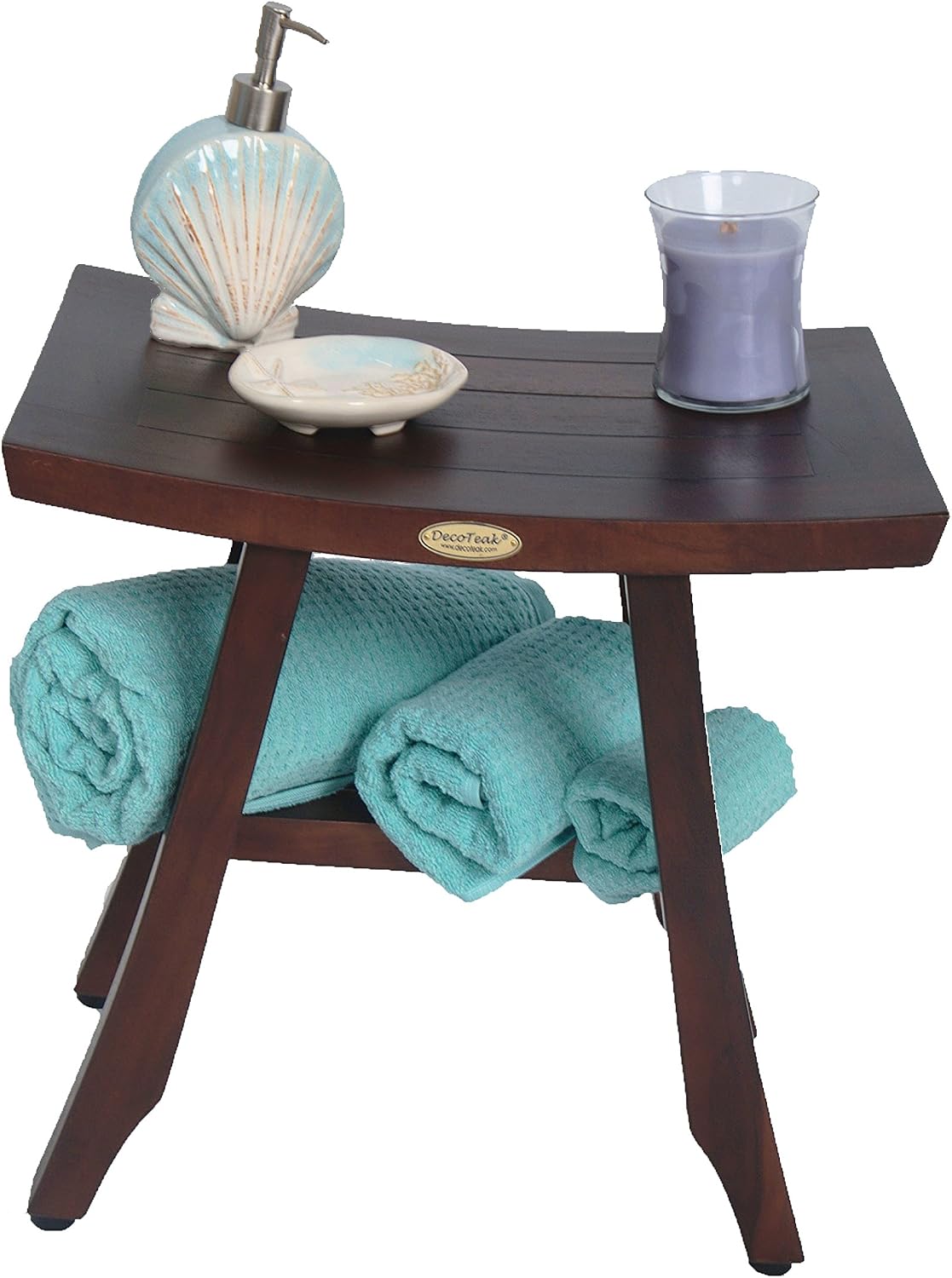 DecoTeak Teak Shower Bench – 18 Inch Waterproof Wooden Seat for Inside Shower Spa-Quality Shower Chair | Curved Seat for Adults | Non-Slip Feet | Holds Up to 250 lbs