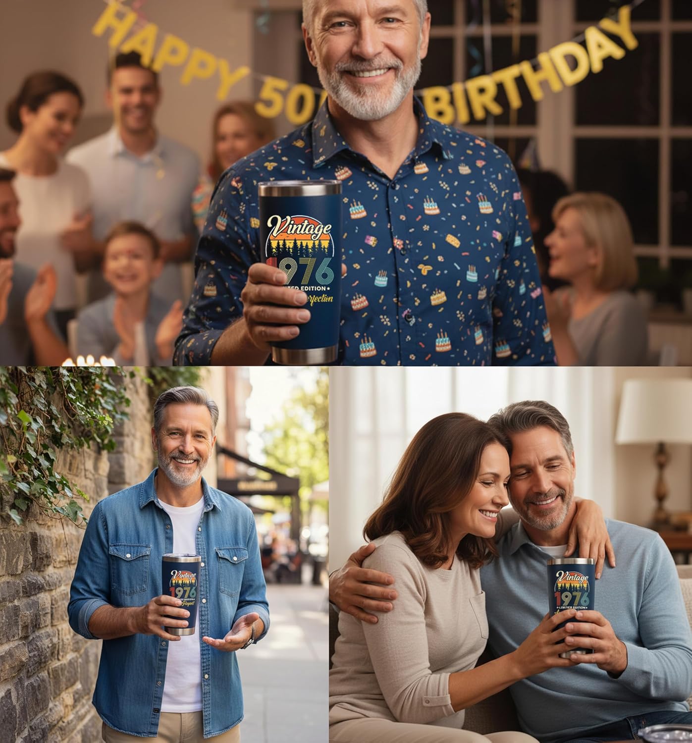 50th Birthday Gifts For Men Women - 1976 50th Birthday Decorations Ideas for Him Present For Man Turning 50 Year Old Gifts For Dad, Husband, Friends - 20 Oz Stainless Steel Mug Tumbler (Navy-197604) - Image 4