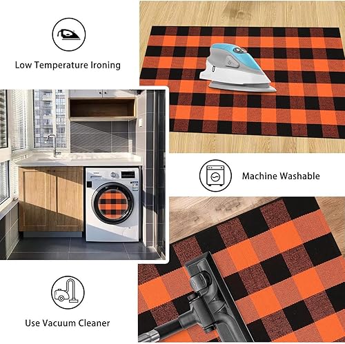 Vista 127 de Tapete Kimode de algodón, a cuadros, color negro y blanco, lavable, para porche, entrada, cocina