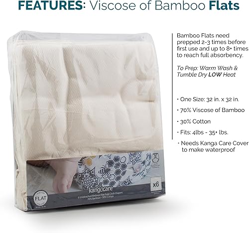 Miniatura 3 de Kanga Care Pañales reutilizables sin blanquear Birdseye 70% rayón de bambú 30% algodón plegable plano (6 unidades) talla única 4-35+lbs