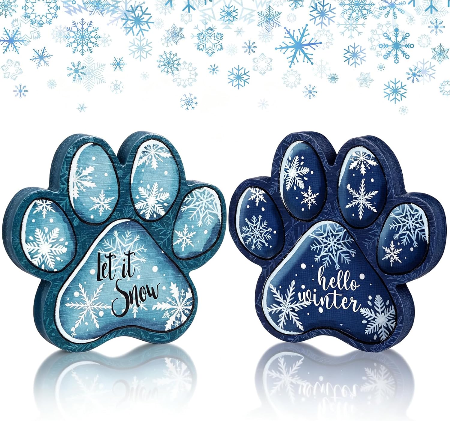 2 Pcs Fall Dog Paw Print Decor Hello Autumn Table Shelf Wood Sign